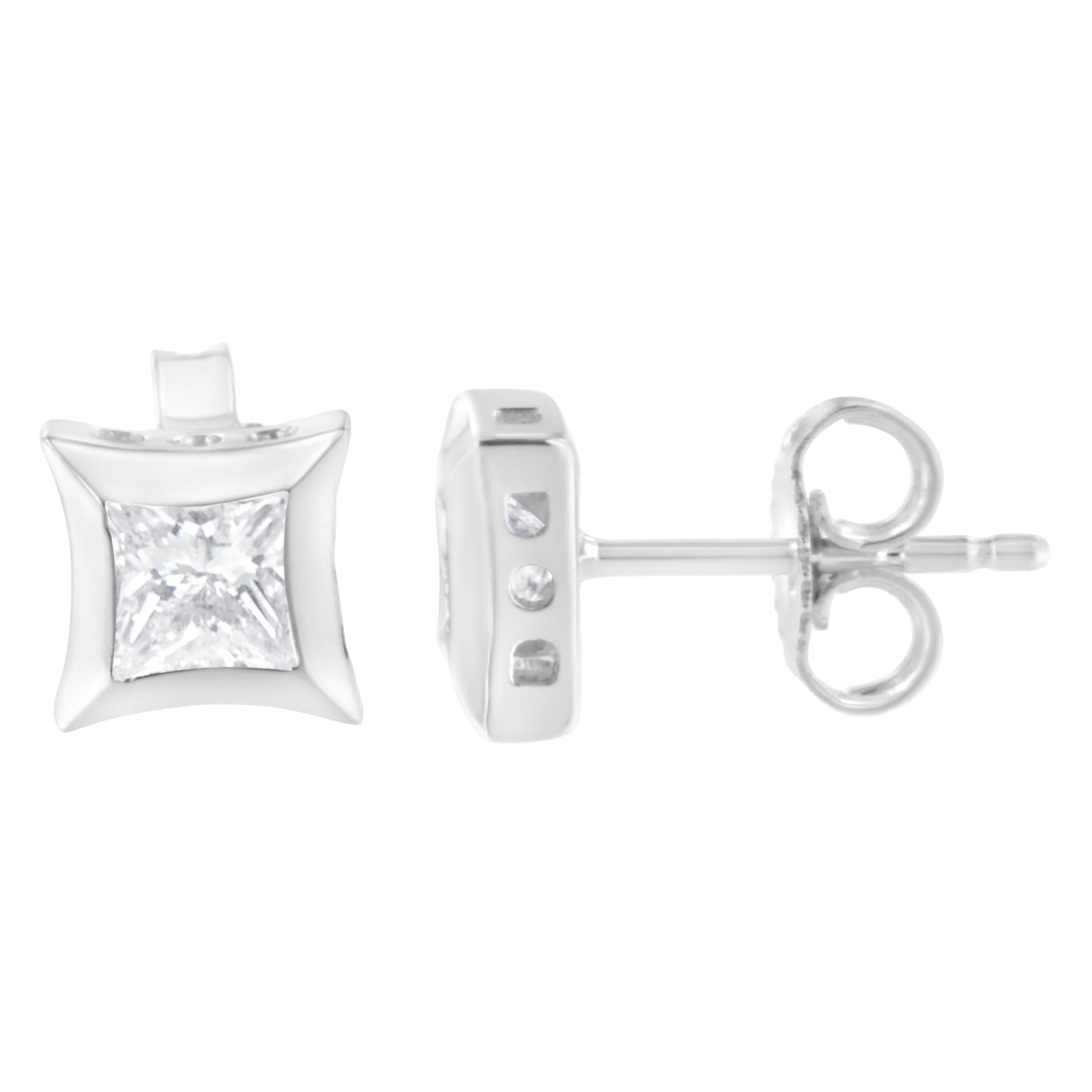 10K White Gold 1/2 Cttw Invisible Set Princess-Cut Diamond Stud Earrings (H-I Color, SI2-I1 Clarity) - Image 2