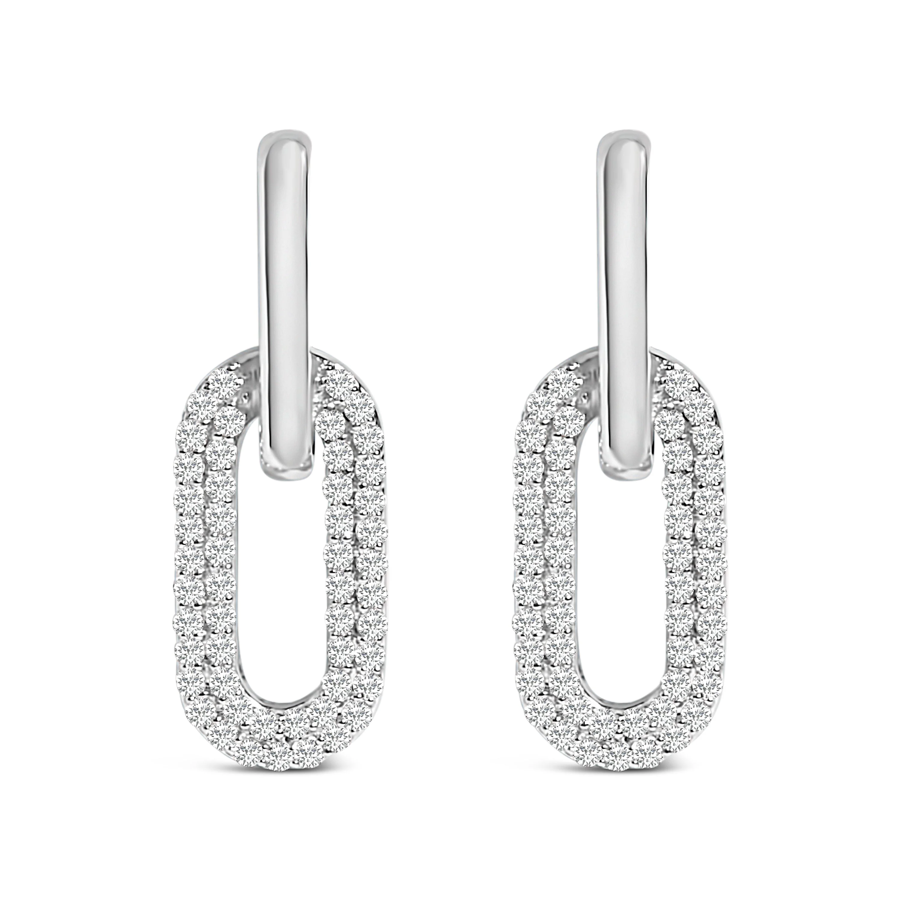 10K White Gold 1/2 Cttw Lab Grown Diamond Dangling Paperclip Drop Earrings