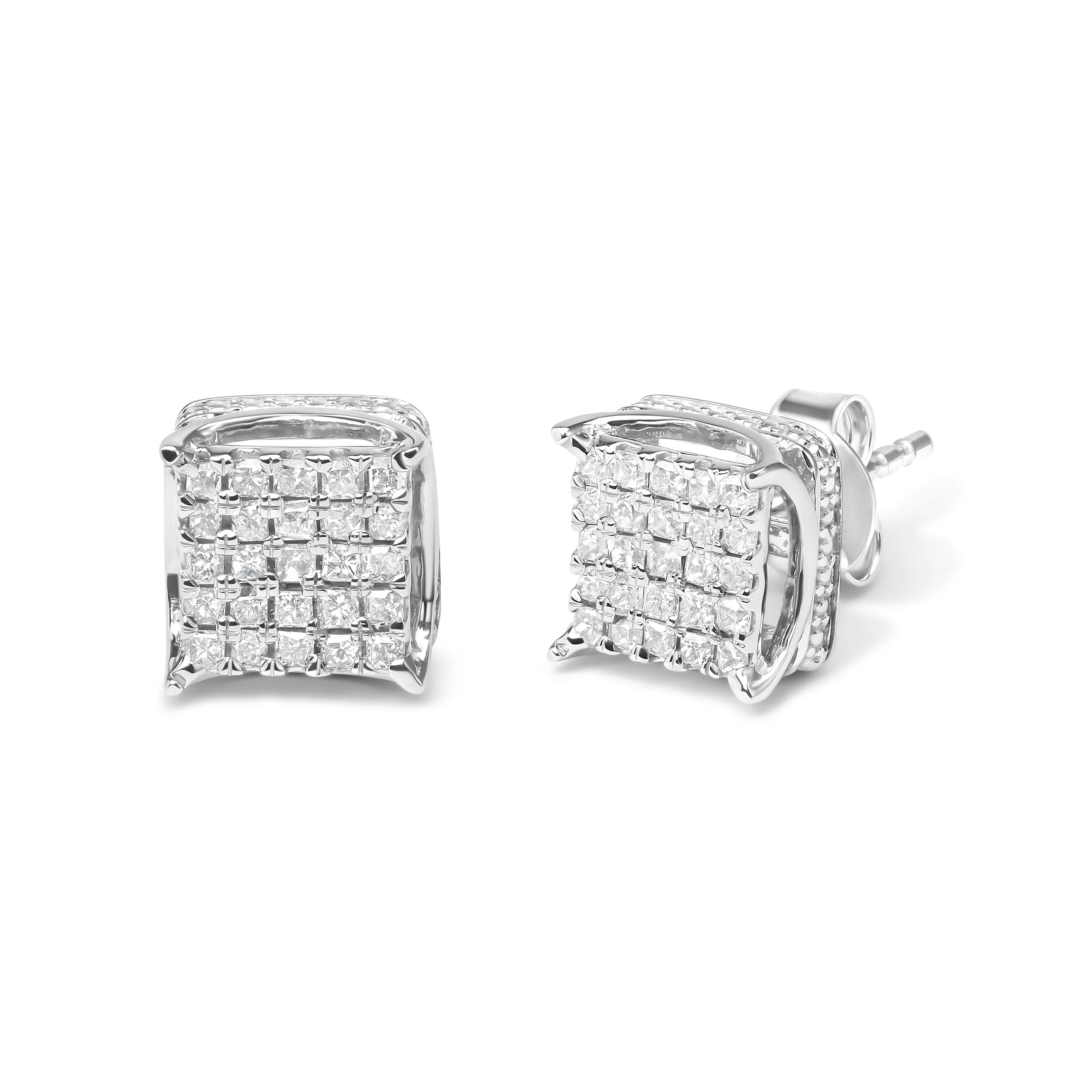 10K White Gold 1/2 Cttw Princess Cut Diamond Square Shaped Multi Stone Stud Earrings (H-I Color, SI1-SI2 Clarity) - Image 2