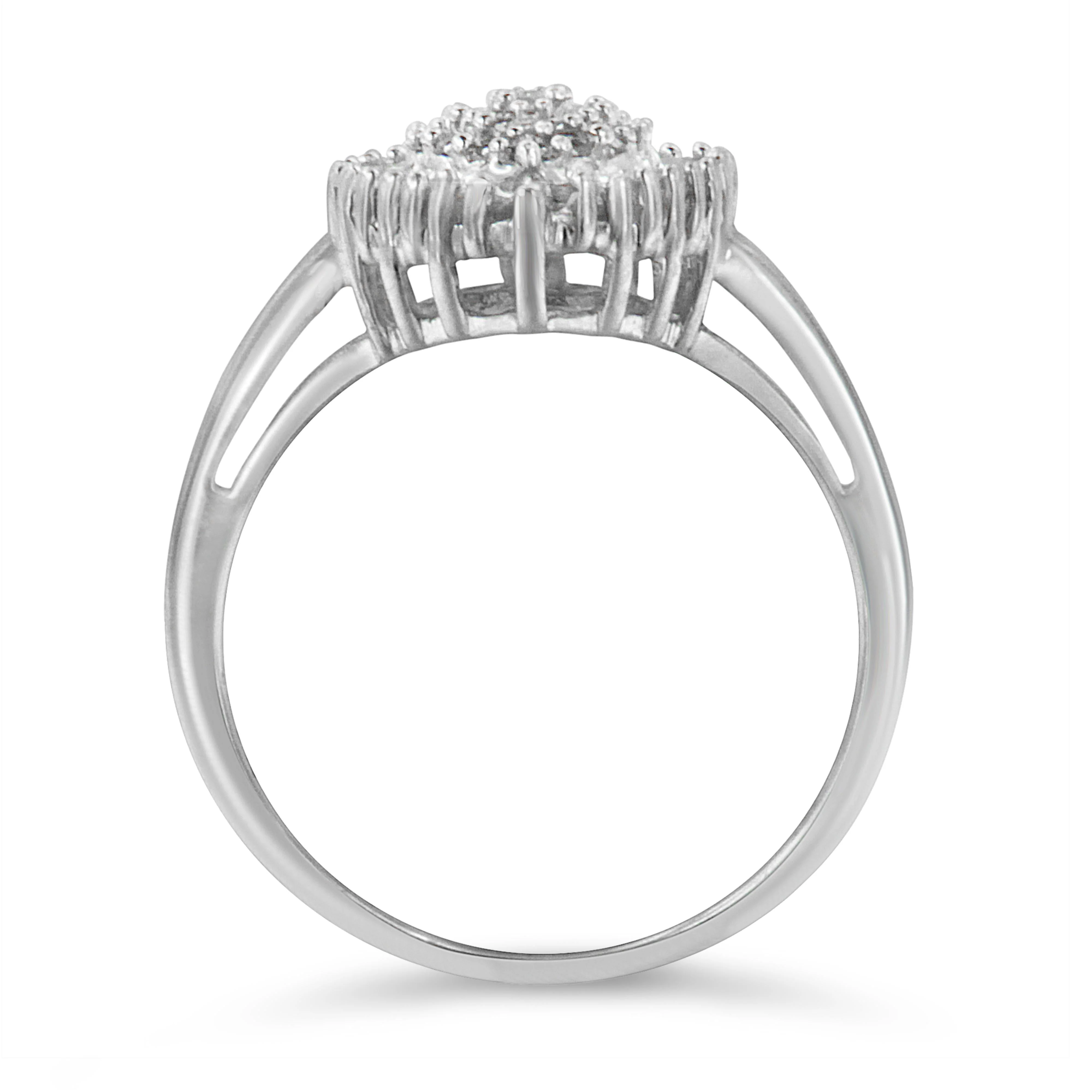 10K White Gold 1/2 Cttw Round & Baguette Cut Diamond Pear Shaped Domed PavÃ© Cluster with Halo Cocktail Ring (H-I Color, SI1-SI2 Clarity) - Size 5 - Image 4