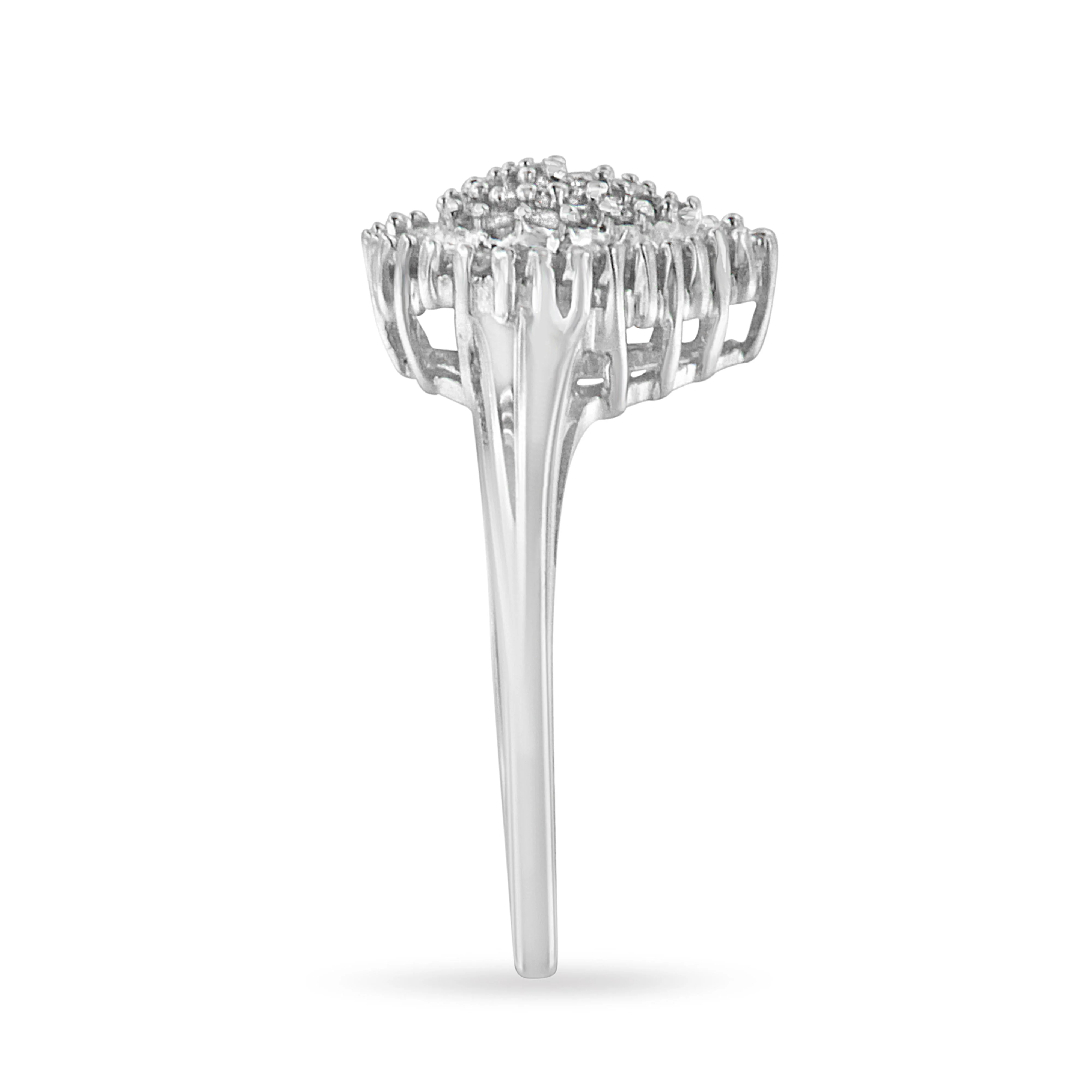 10K White Gold 1/2 Cttw Round & Baguette Cut Diamond Pear Shaped Domed PavÃ© Cluster with Halo Cocktail Ring (H-I Color, SI1-SI2 Clarity) - Size 5 - Image 5