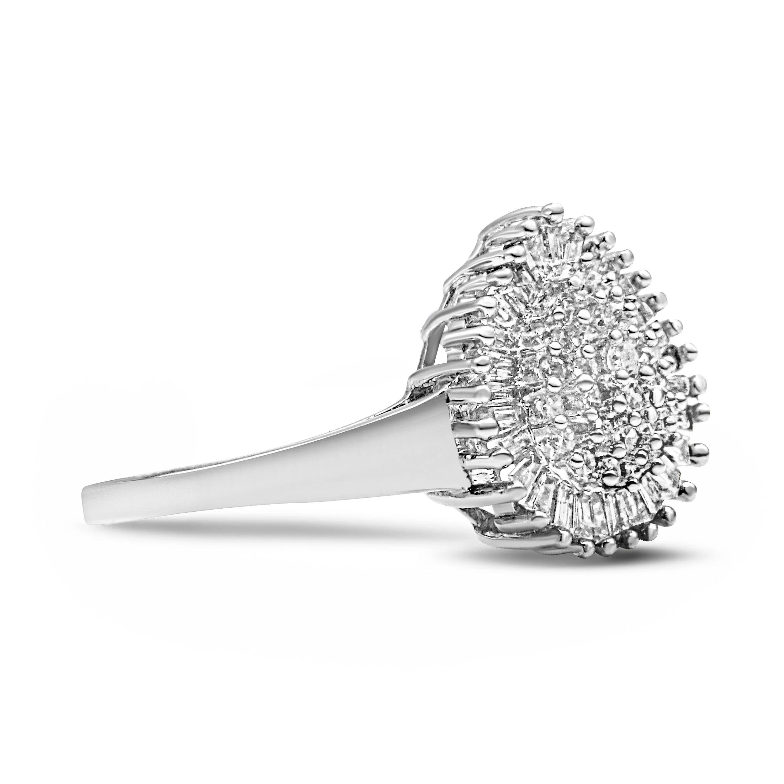 10K White Gold 1/2 Cttw Round & Baguette Cut Diamond Pear Shaped Domed PavÃ© Cluster with Halo Cocktail Ring (H-I Color, SI1-SI2 Clarity) - Size 5 - Image 7
