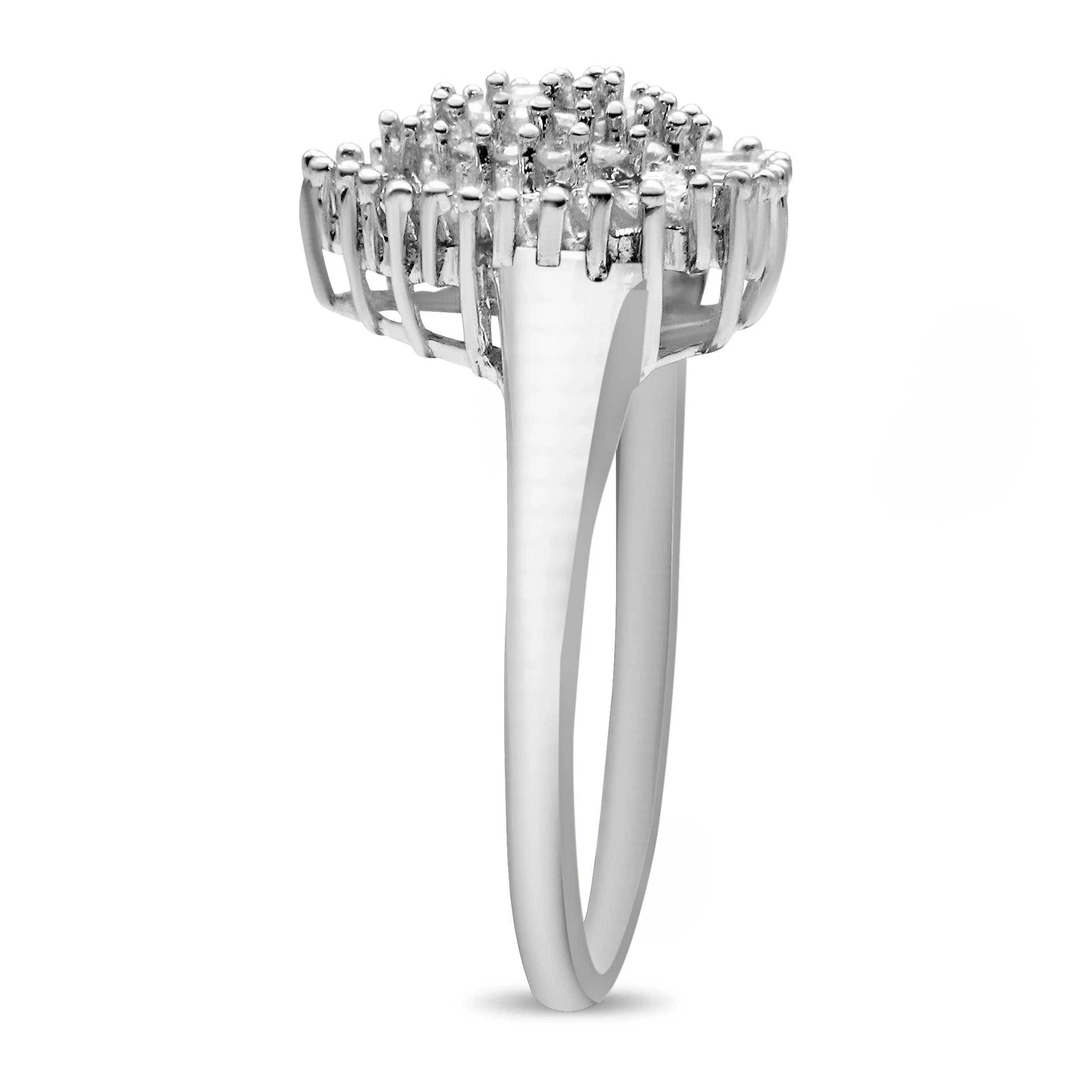 10K White Gold 1/2 Cttw Round & Baguette Cut Diamond Pear Shaped Domed PavÃ© Cluster with Halo Cocktail Ring (H-I Color, SI1-SI2 Clarity) - Size 5 - Image 8