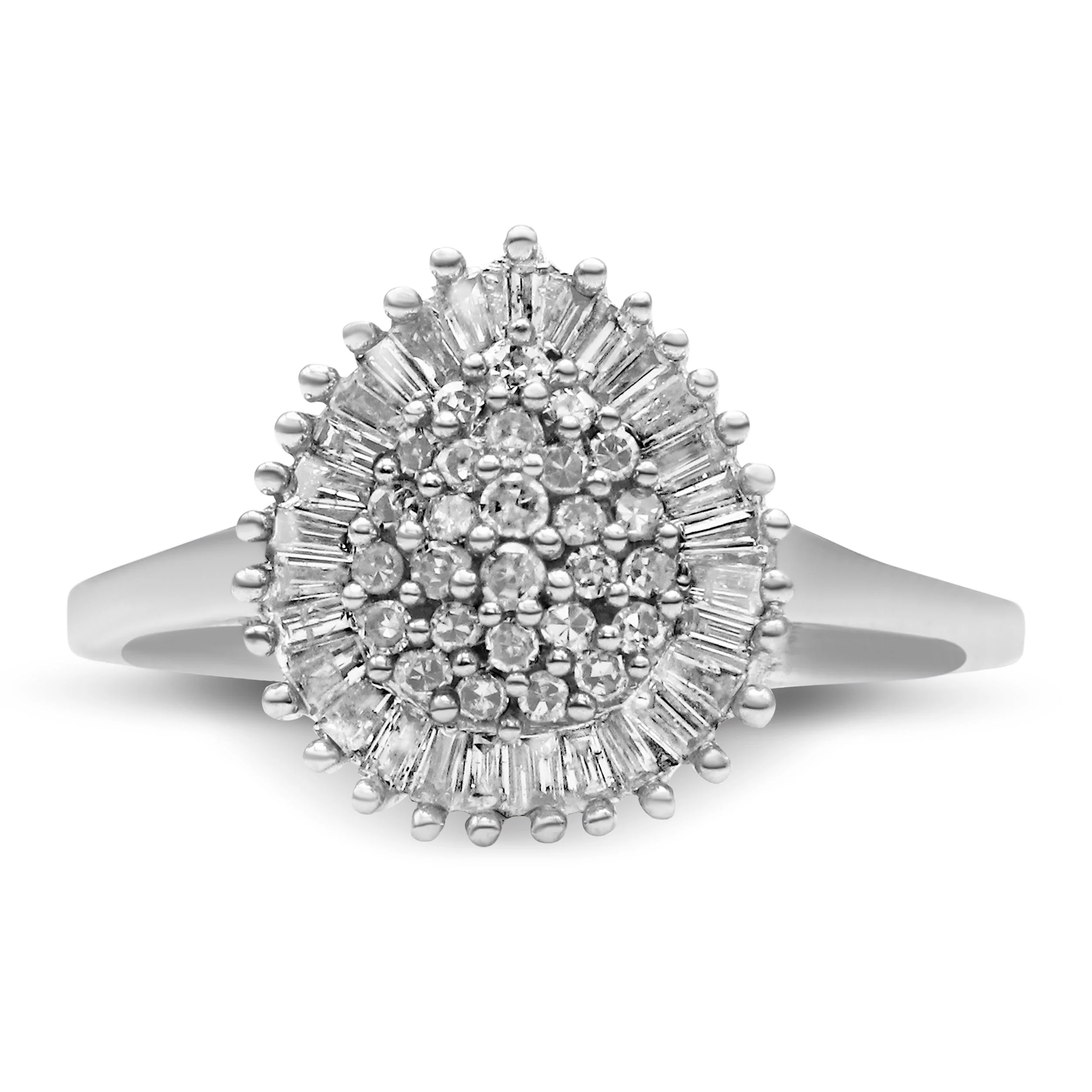 10K White Gold 1/2 Cttw Round & Baguette Cut Diamond Pear Shaped Domed PavÃ© Cluster with Halo Cocktail Ring (H-I Color, SI1-SI2 Clarity) - Size 5 - Image 9