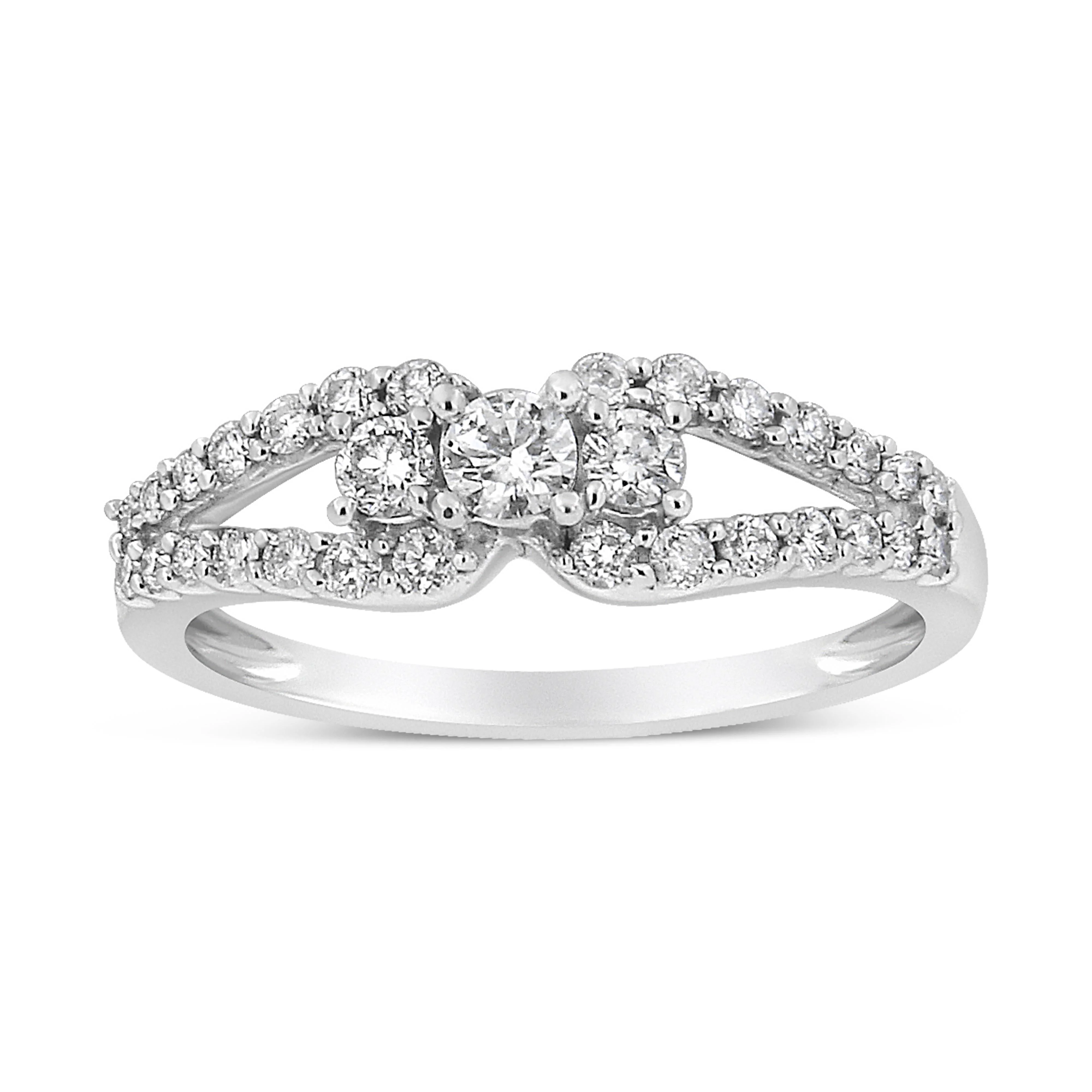 10K White Gold 1/2 Cttw Round Cut Diamond Three Stone Split Shank Band Ring (H-I Color, SI1-SI2 Clarity) - Size 6 - Image 2