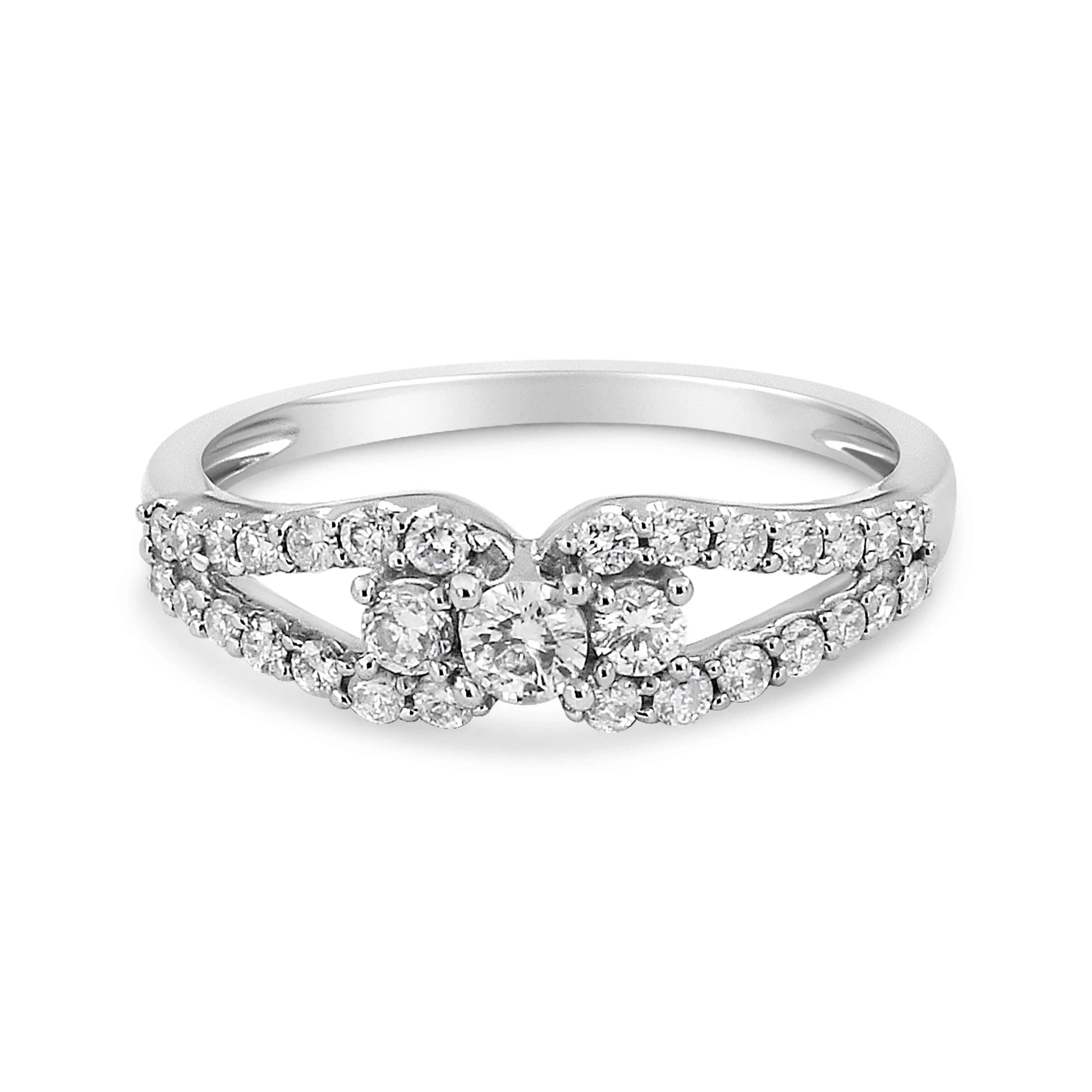 10K White Gold 1/2 Cttw Round Cut Diamond Three Stone Split Shank Band Ring (H-I Color, SI1-SI2 Clarity) - Size 6 - Image 3