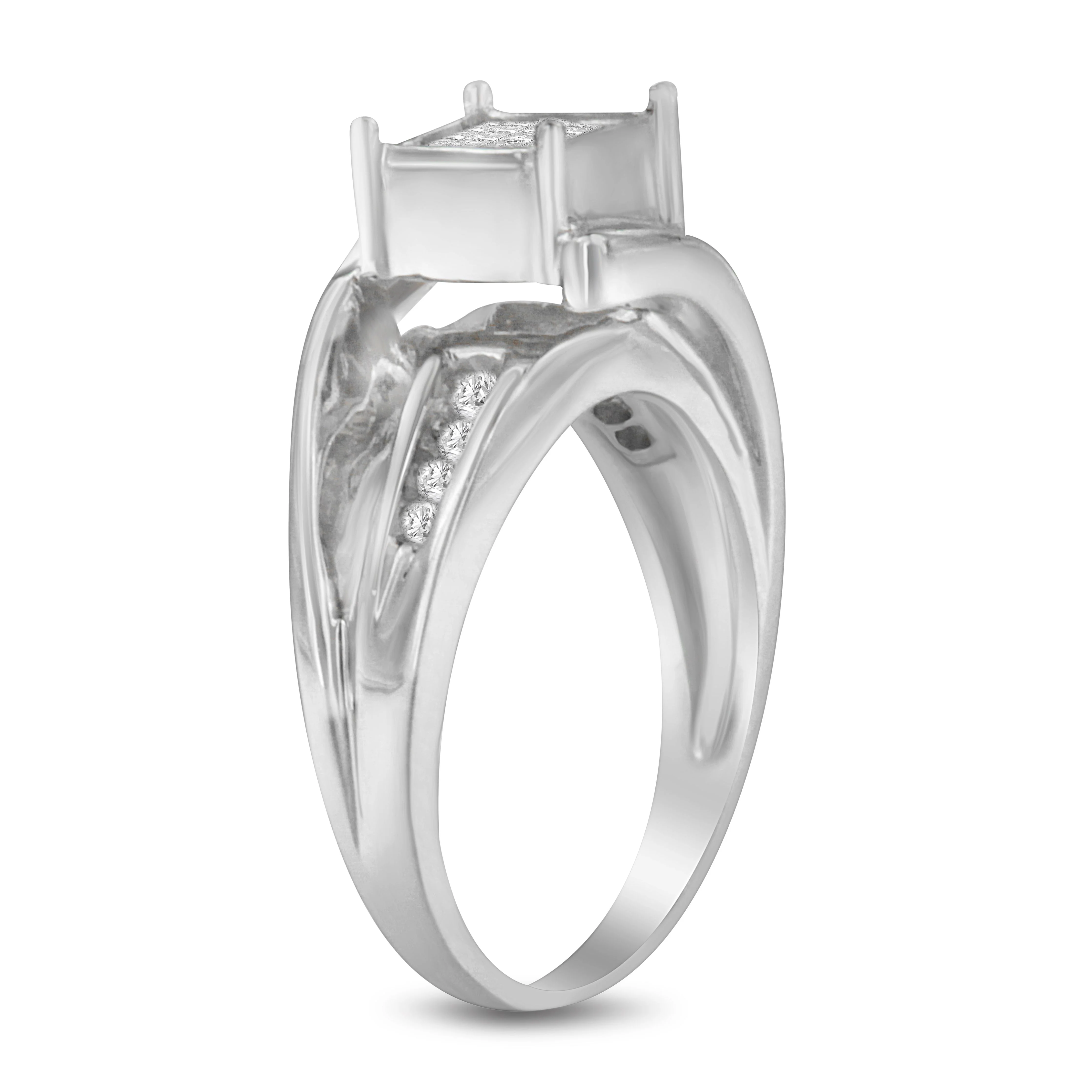 10K White Gold 1/3 Cttw Invisible Set Princess-cut Diamond Cluster Bypass Ring (H-I Color, SI1-SI2 Clarity) - Ring Size 7 - Image 10