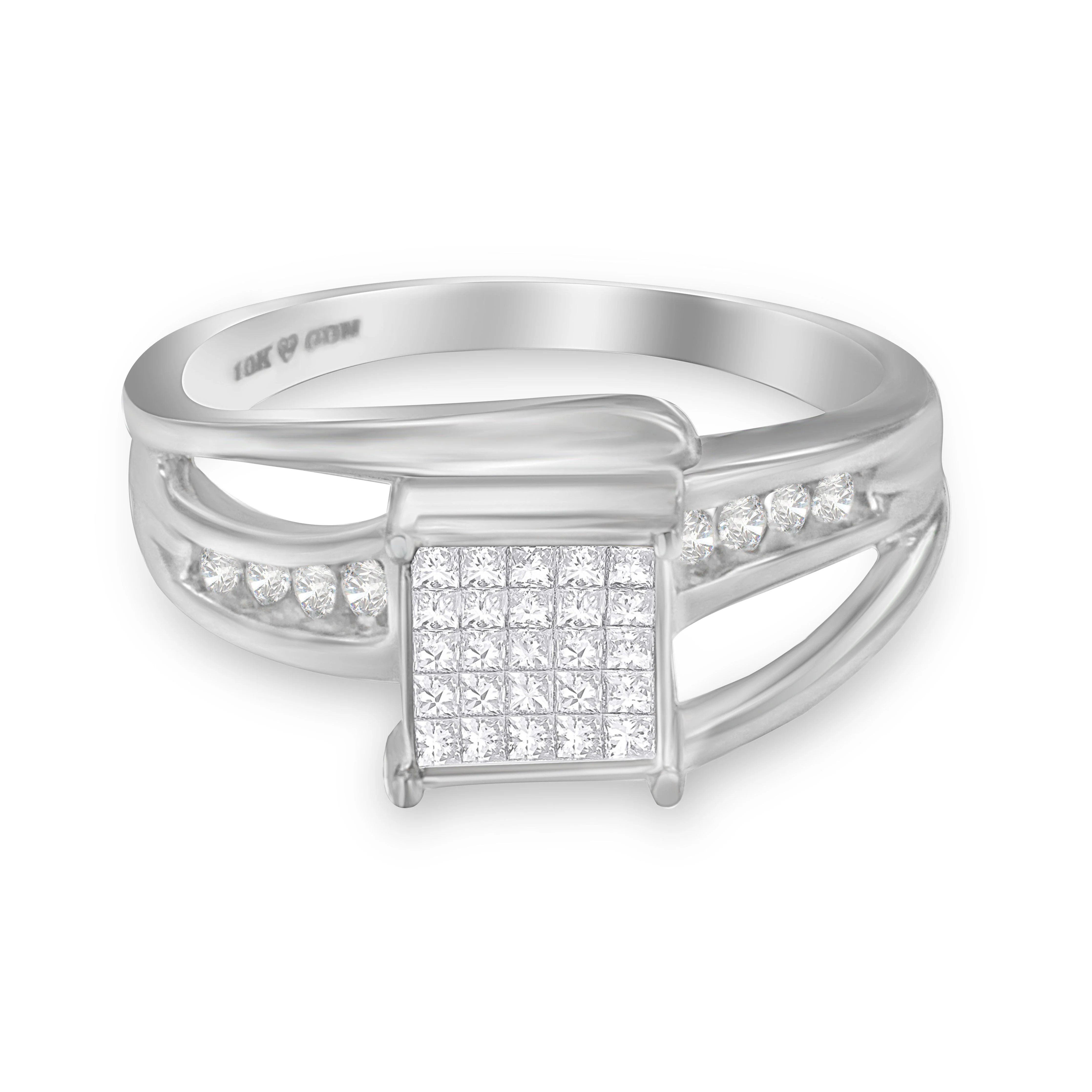 10K White Gold 1/3 Cttw Invisible Set Princess-cut Diamond Cluster Bypass Ring (H-I Color, SI1-SI2 Clarity) - Ring Size 7 - Image 6