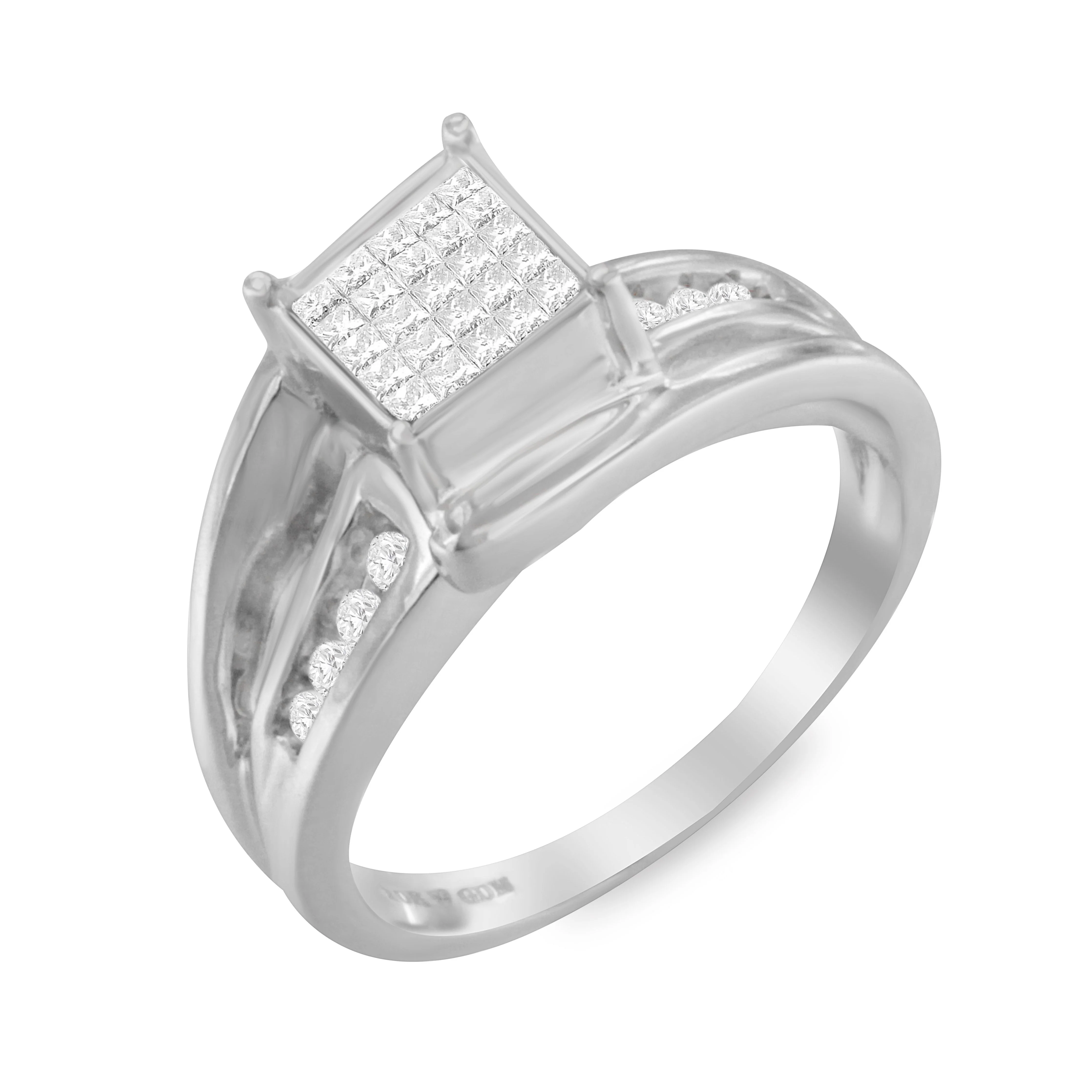 10K White Gold 1/3 Cttw Invisible Set Princess-cut Diamond Cluster Bypass Ring (H-I Color, SI1-SI2 Clarity) - Ring Size 7 - Image 8