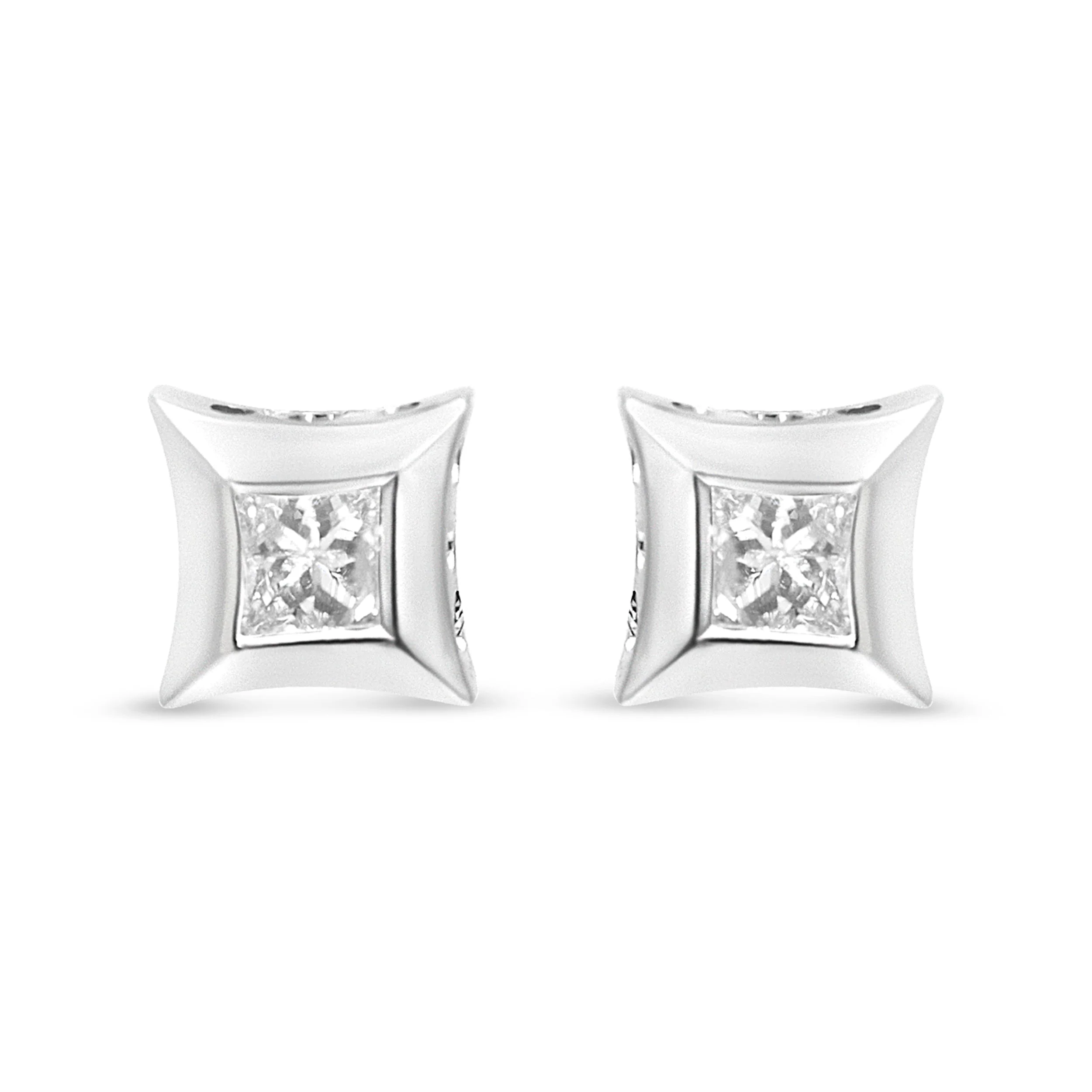 10K White Gold 1/3 Cttw Invisible Set Style Princess-Cut Diamond Stud Earrings (H-I Color, SI2-I1 Clarity) - Image 6
