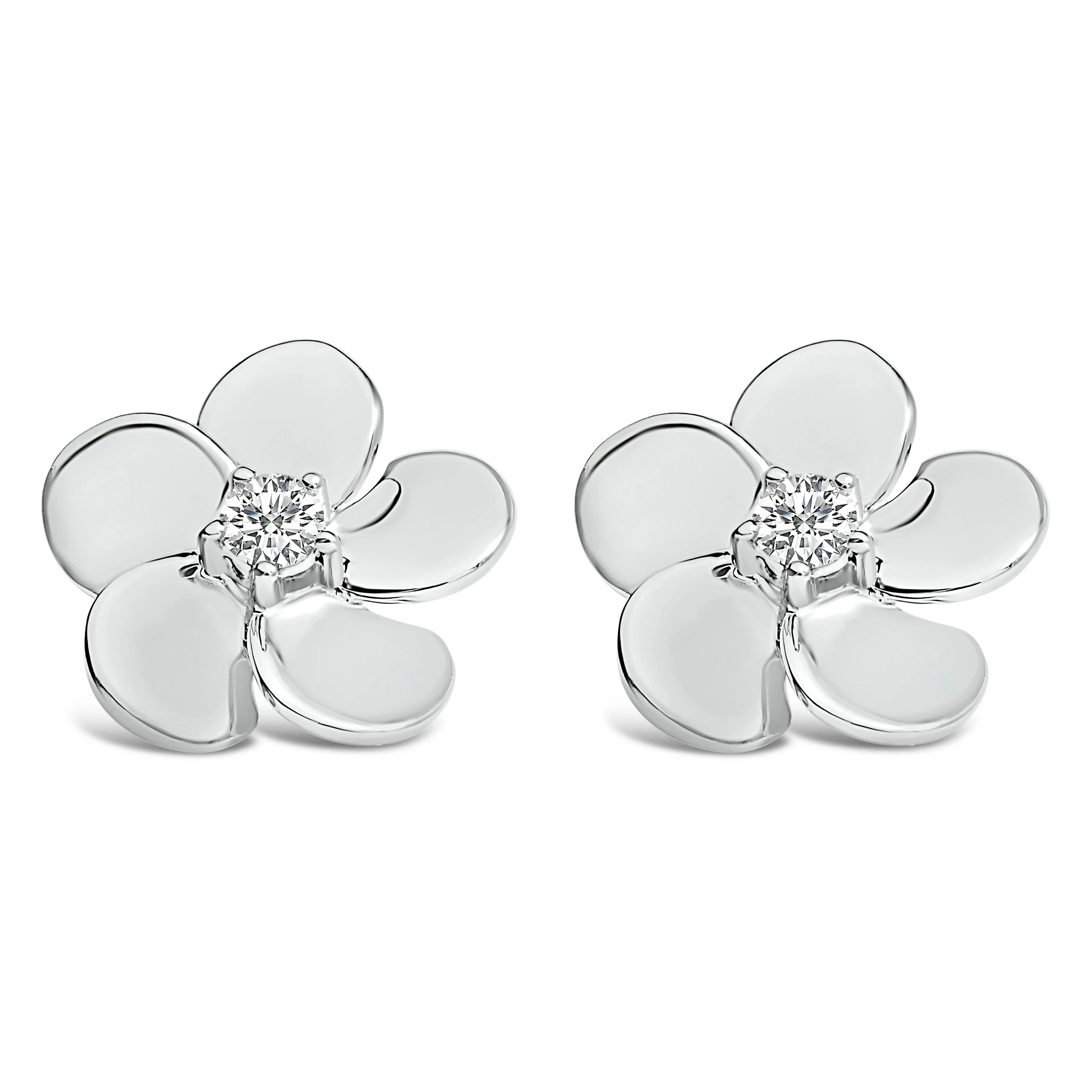 10K White Gold 1/3 Cttw Lab Grown Diamond Flower Petal Stud Earrings