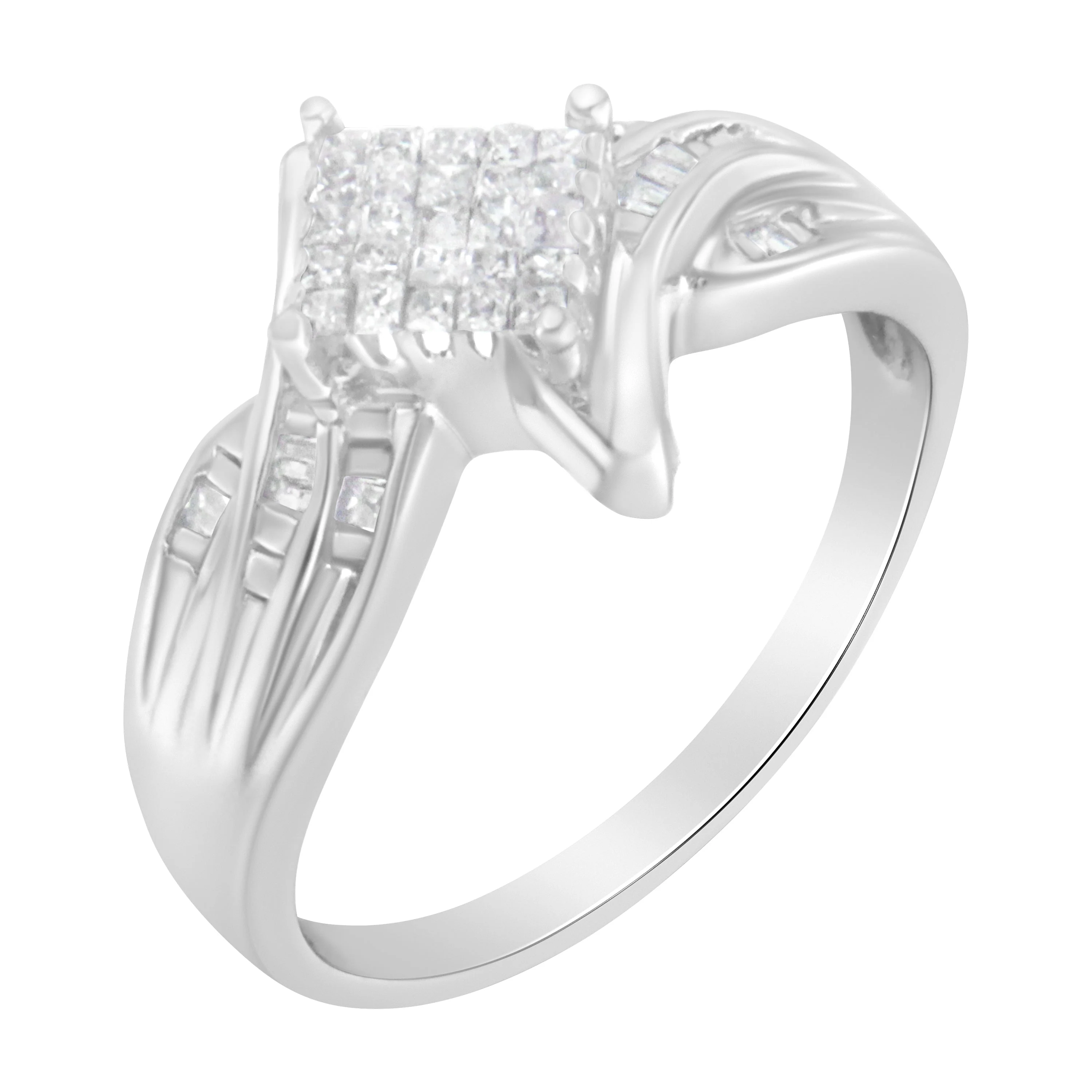 10K White Gold 1/3 Cttw Princess and Baguette Cut Diamond Bypass Style Cocktail Ring (I-J Color, I1-I2 Clarity) - Size 4 - Image 2
