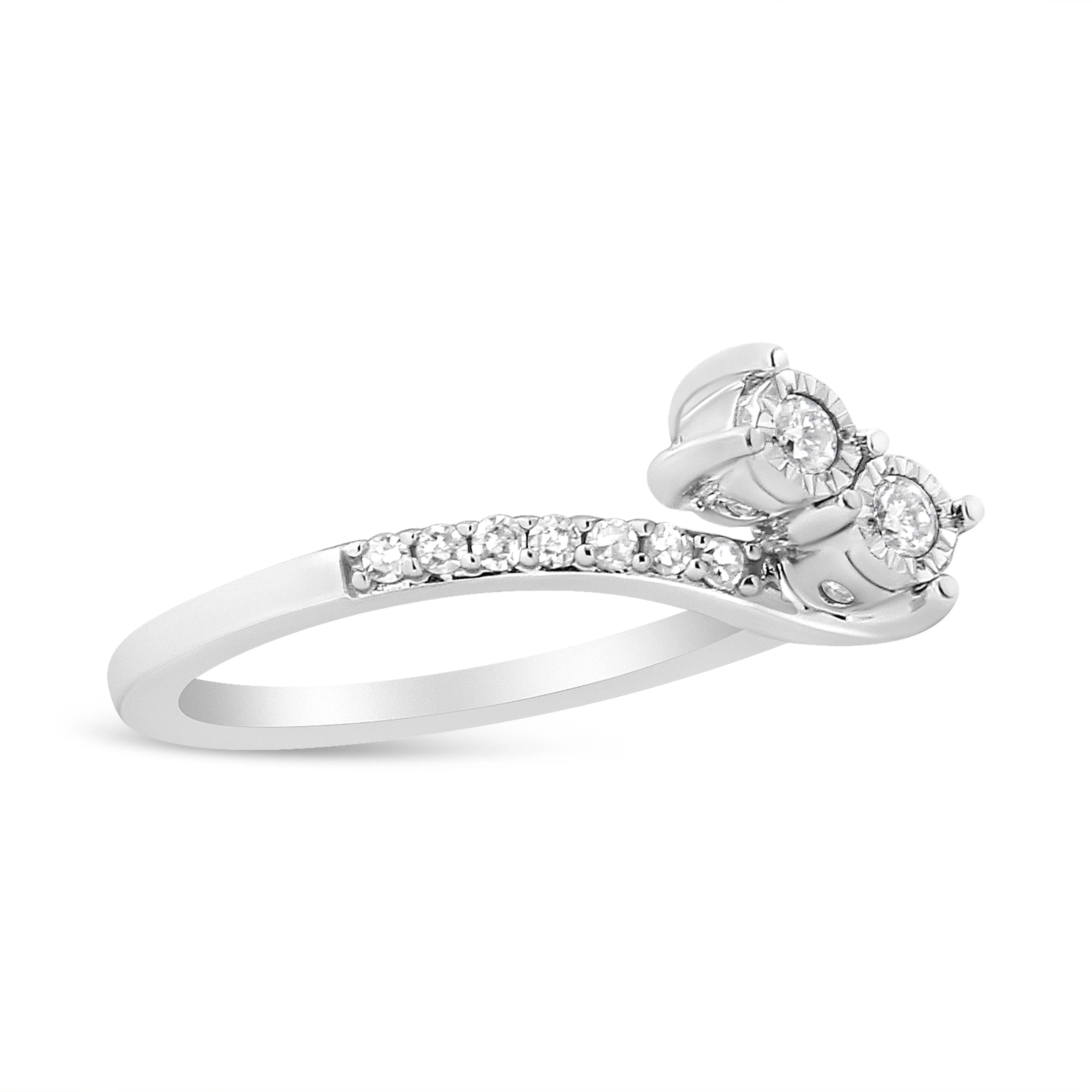 10K White Gold 1/4 Cttw Miracle Set Round Cut Diamond Two-Stone Ring (H-I Color, I2 Clarity) - Size 7 - Image 3