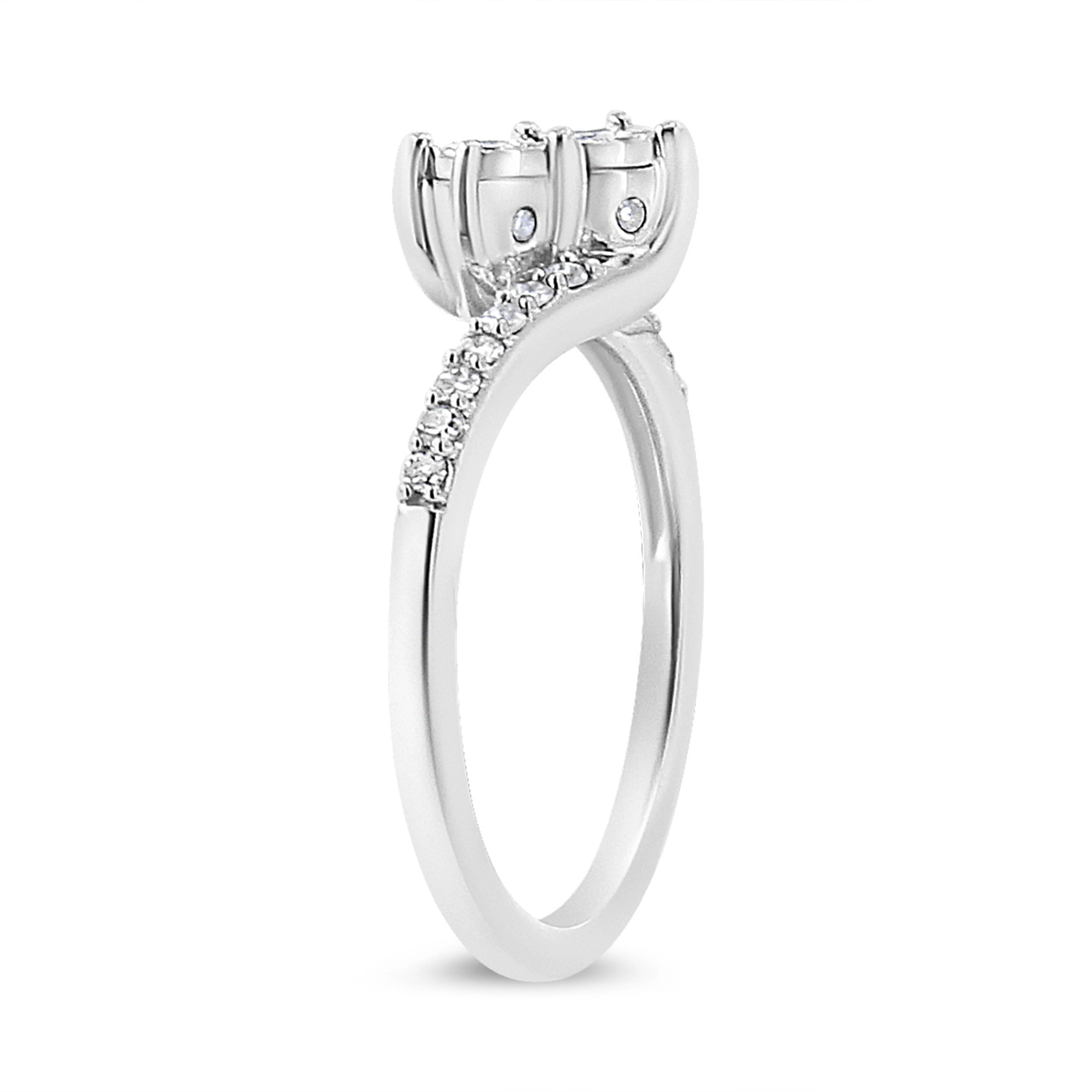 10K White Gold 1/4 Cttw Miracle Set Round Cut Diamond Two-Stone Ring (H-I Color, I2 Clarity) - Size 7 - Image 4