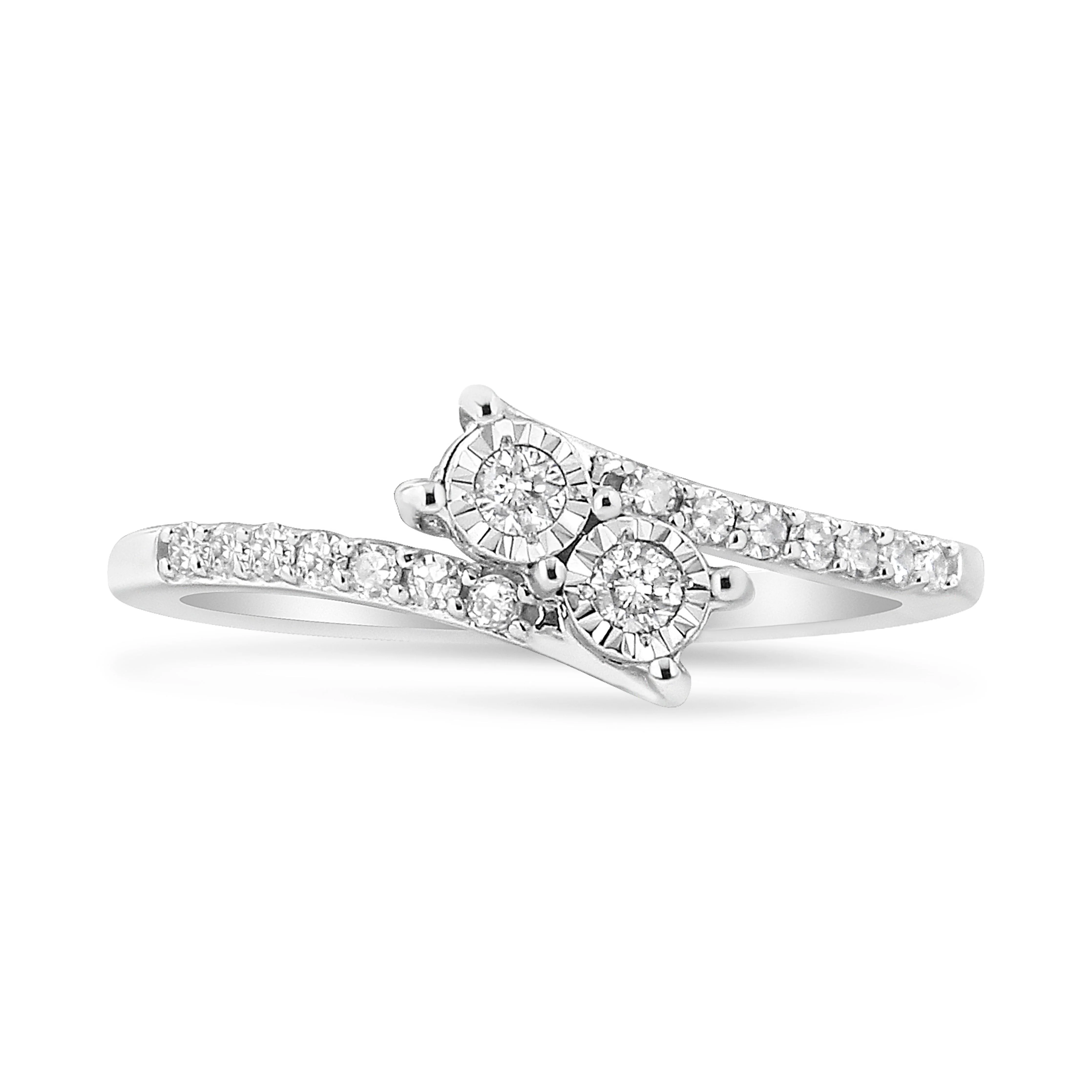 10K White Gold 1/4 Cttw Miracle Set Round Cut Diamond Two-Stone Ring (H-I Color, I2 Clarity) - Size 7 - Image 6
