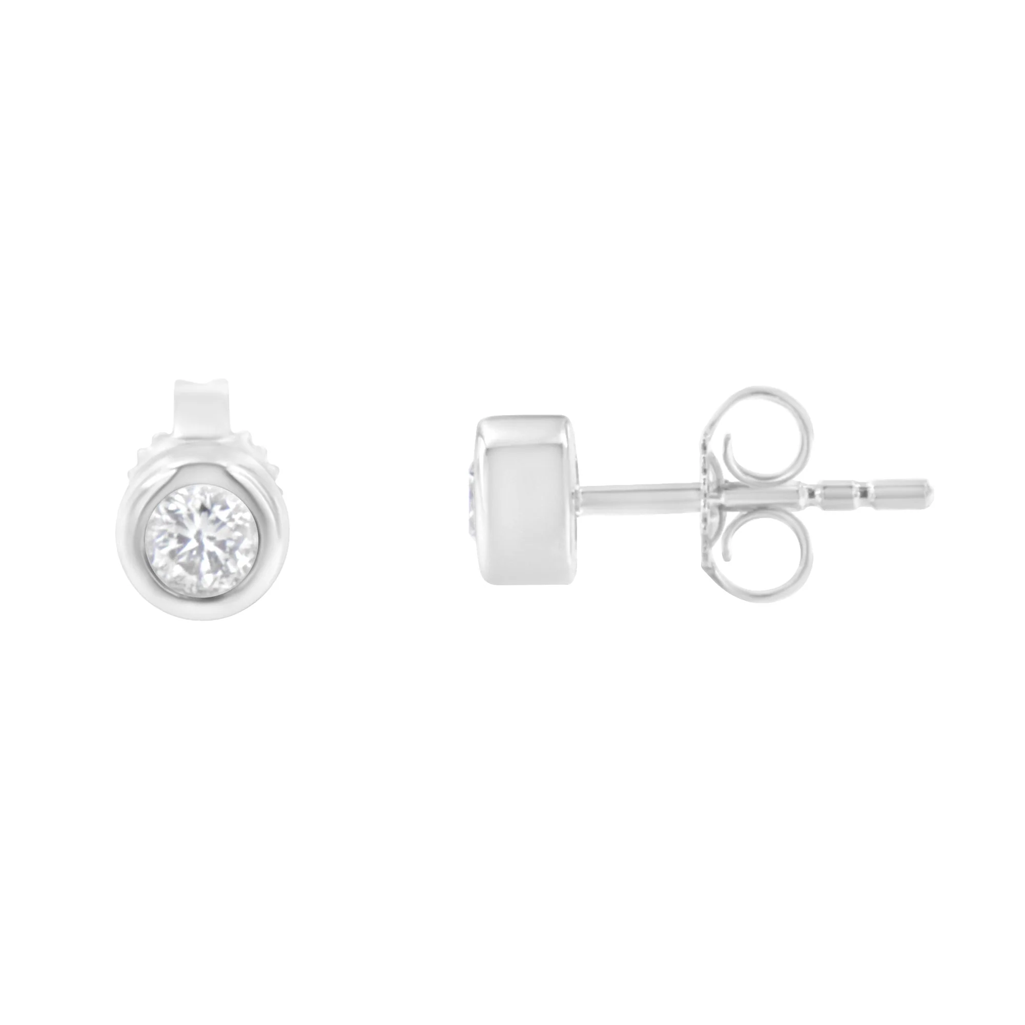 10K White Gold 1/4 Cttw Round Brilliant-Cut Near Colorless Diamond Bezel-Set Stud Earrings (H-I Color, I1-I2 Clarity) - Image 2