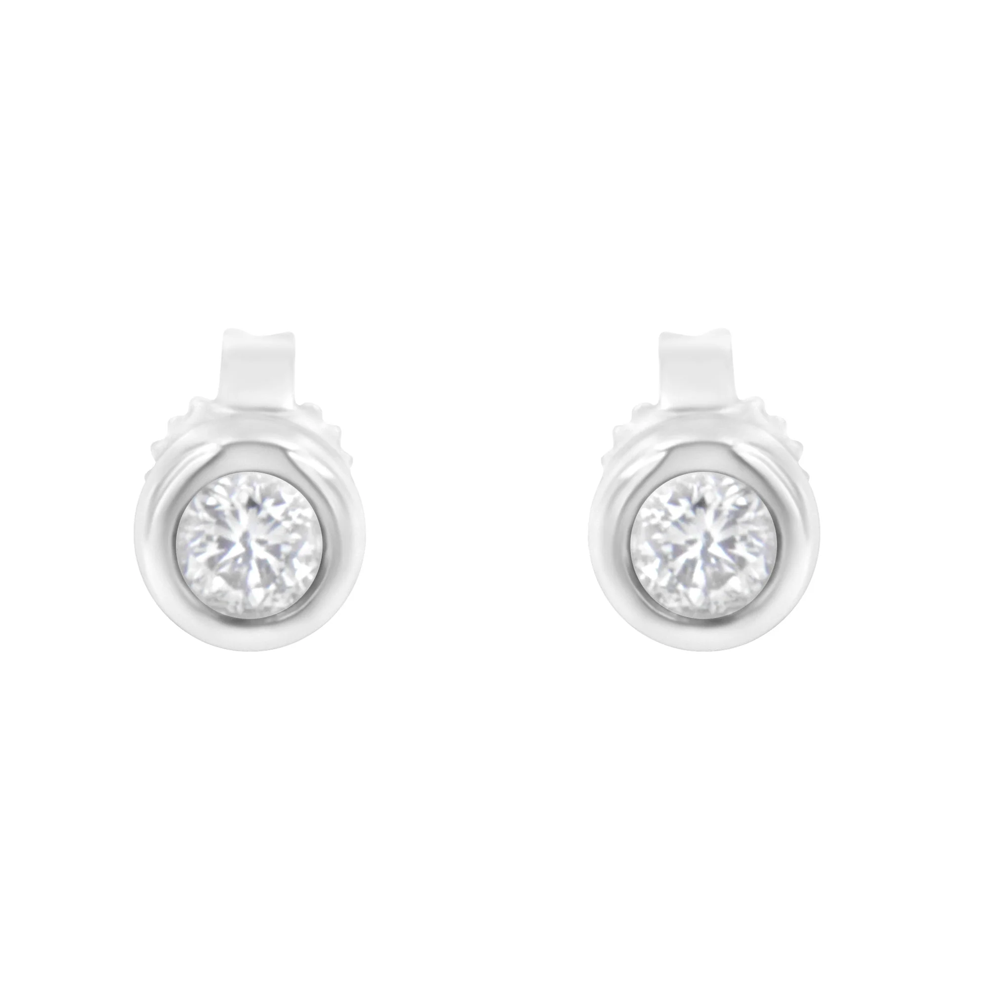10K White Gold 1/4 Cttw Round Brilliant-Cut Near Colorless Diamond Bezel-Set Stud Earrings (H-I Color, I1-I2 Clarity) - Image 3