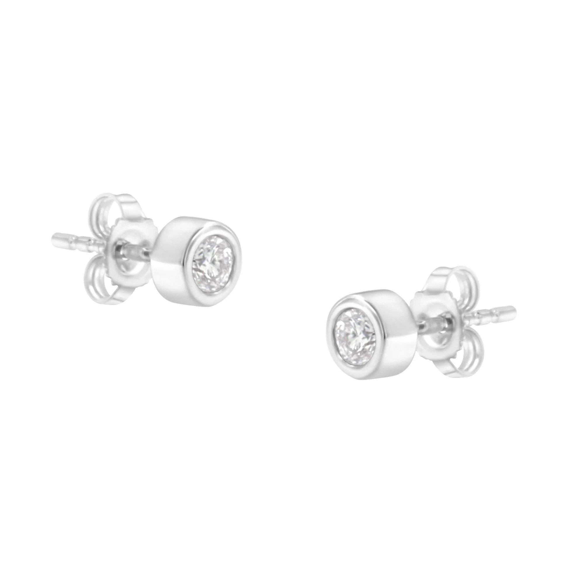 10K White Gold 1/4 Cttw Round Brilliant-Cut Near Colorless Diamond Bezel-Set Stud Earrings (H-I Color, I1-I2 Clarity) - Image 7