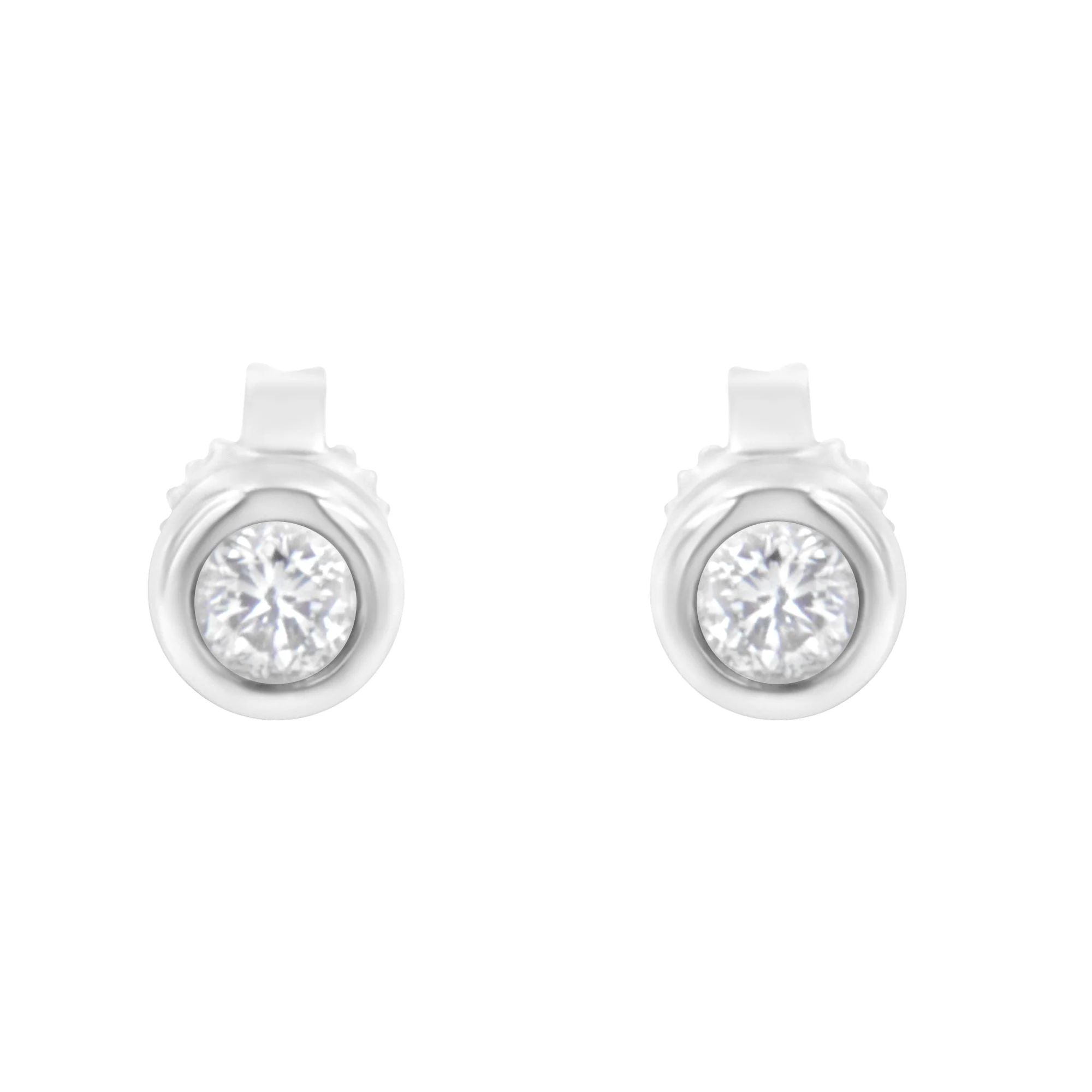 10K White Gold 1/4 Cttw Round Brilliant-Cut Near Colorless Diamond Bezel-Set Stud Earrings (H-I Color, I1-I2 Clarity) - Image 9