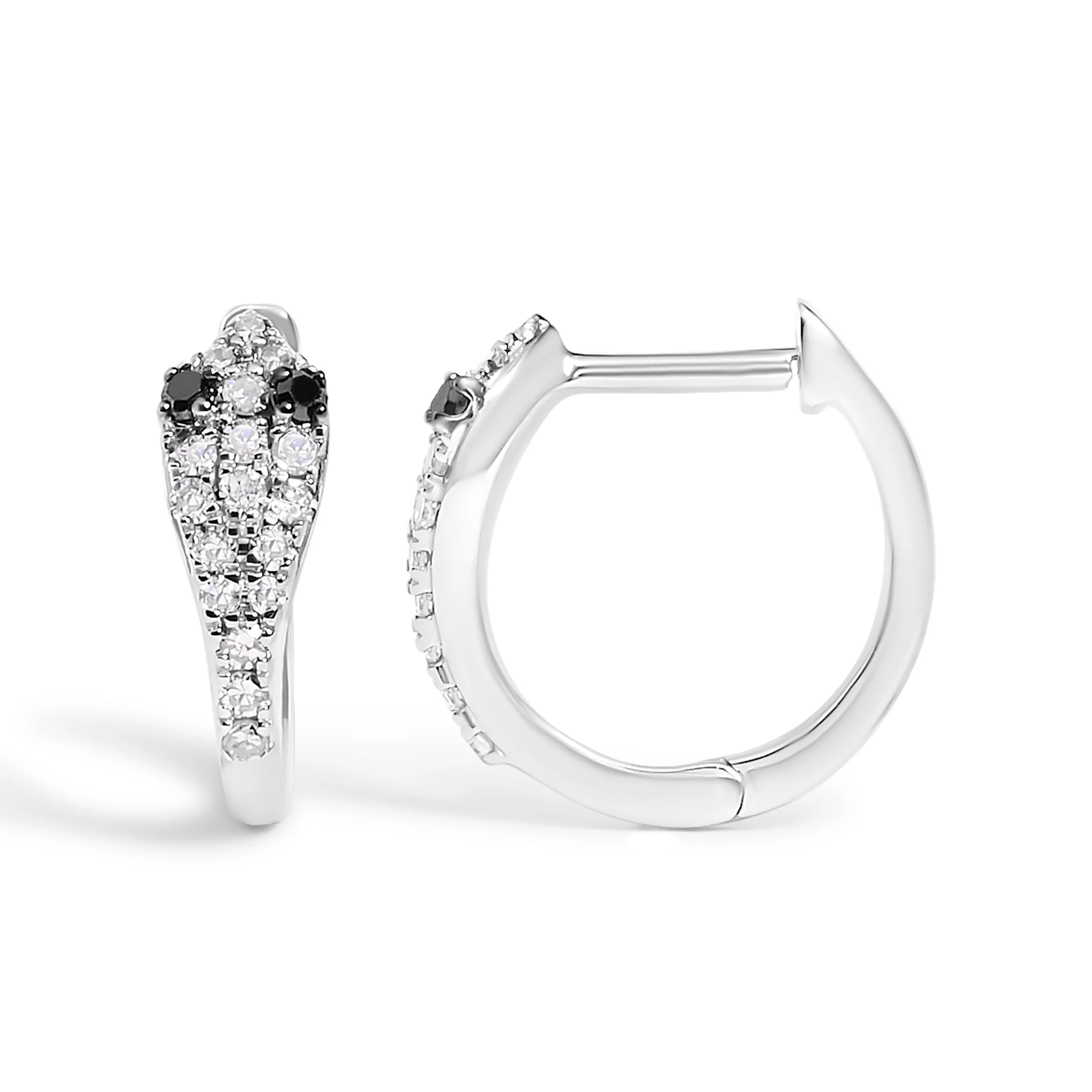 10K White Gold 1/5 Cttw Diamond Snake Eyes Huggy Hoop Earrings - Image 3
