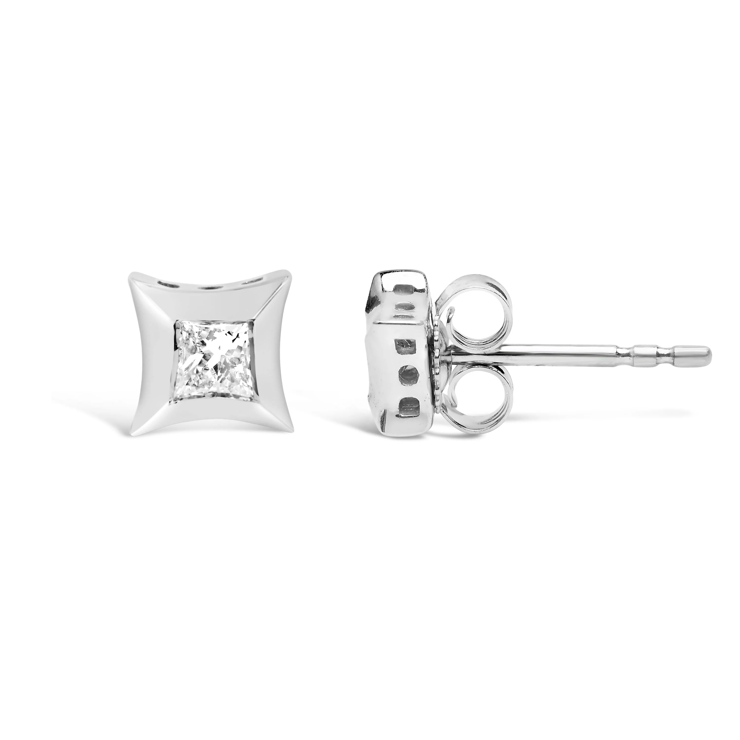 10K White Gold 1/5 Cttw Invisible Set Princess-Cut Diamond Stud Earrings (H-I Color, SI2-I1 Clarity) - Image 4