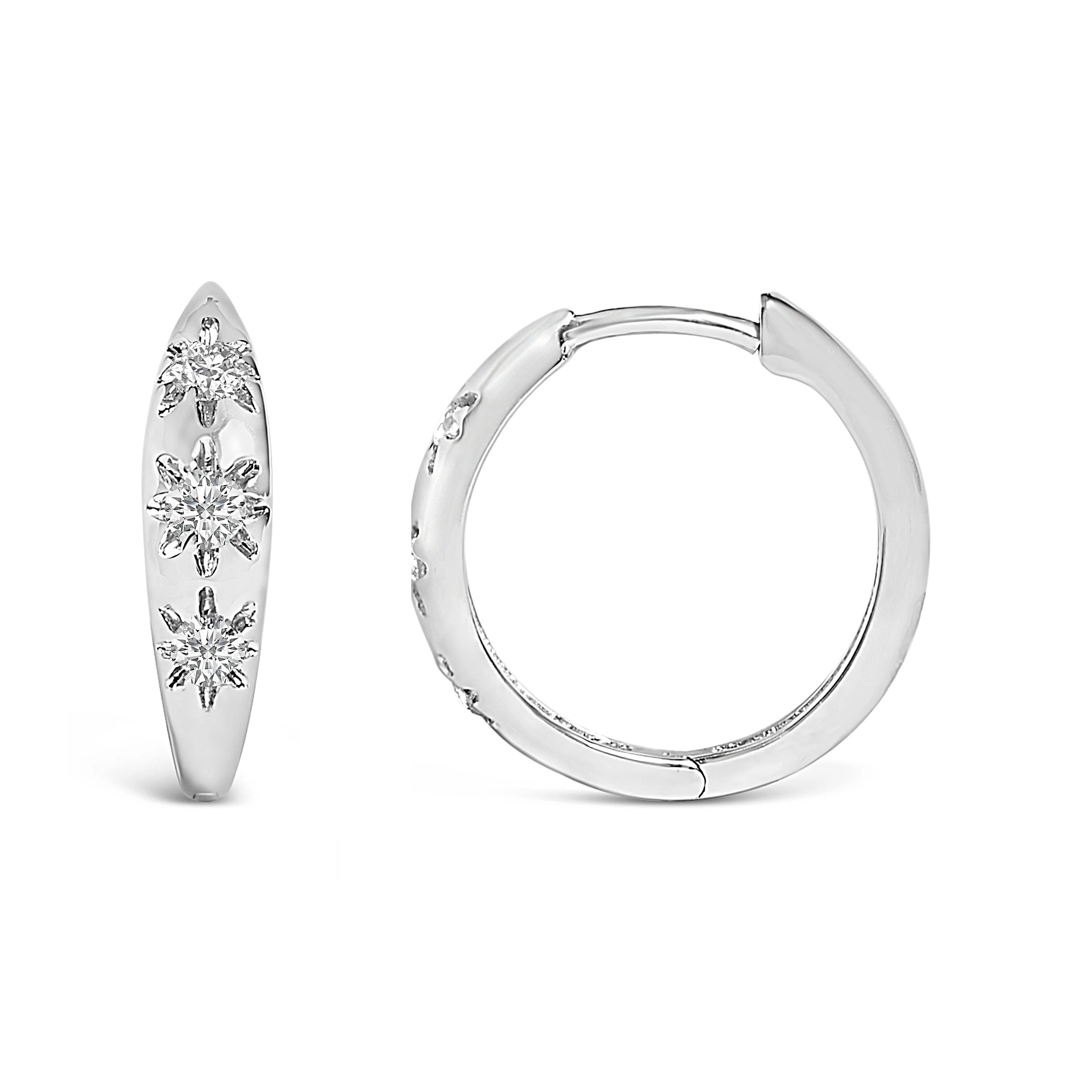 10K White Gold 1/5 Cttw Lab Grown Diamond Three Stone Huggie Hoop Earrings - Image 3