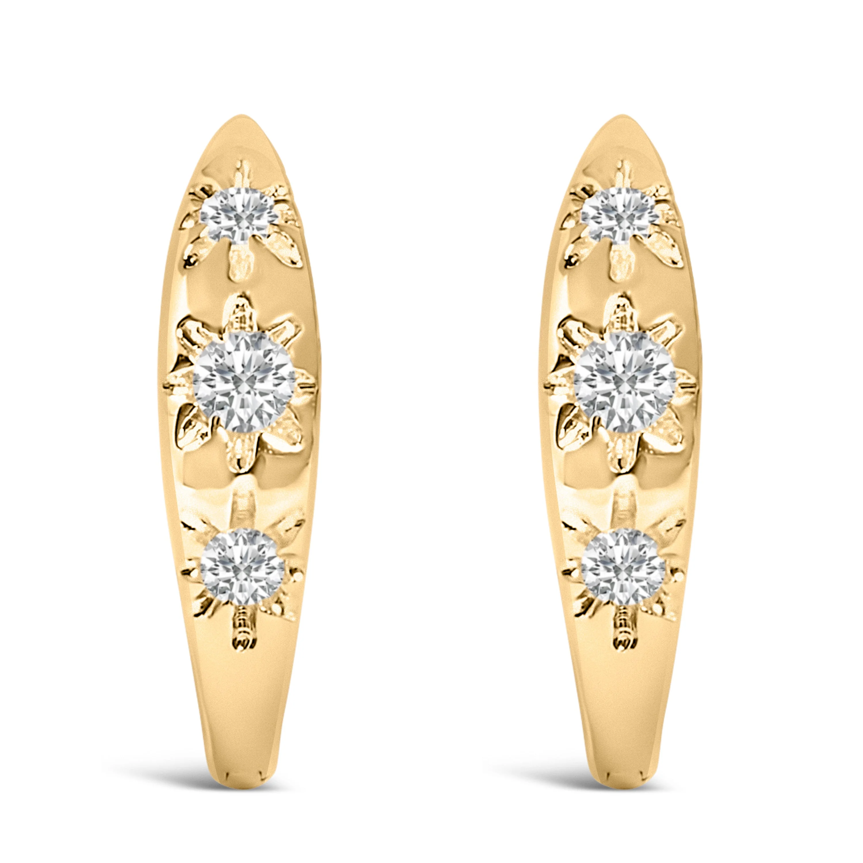 10K White Gold 1/5 Cttw Lab Grown Diamond Three Stone Huggie Hoop Earrings - Image 4