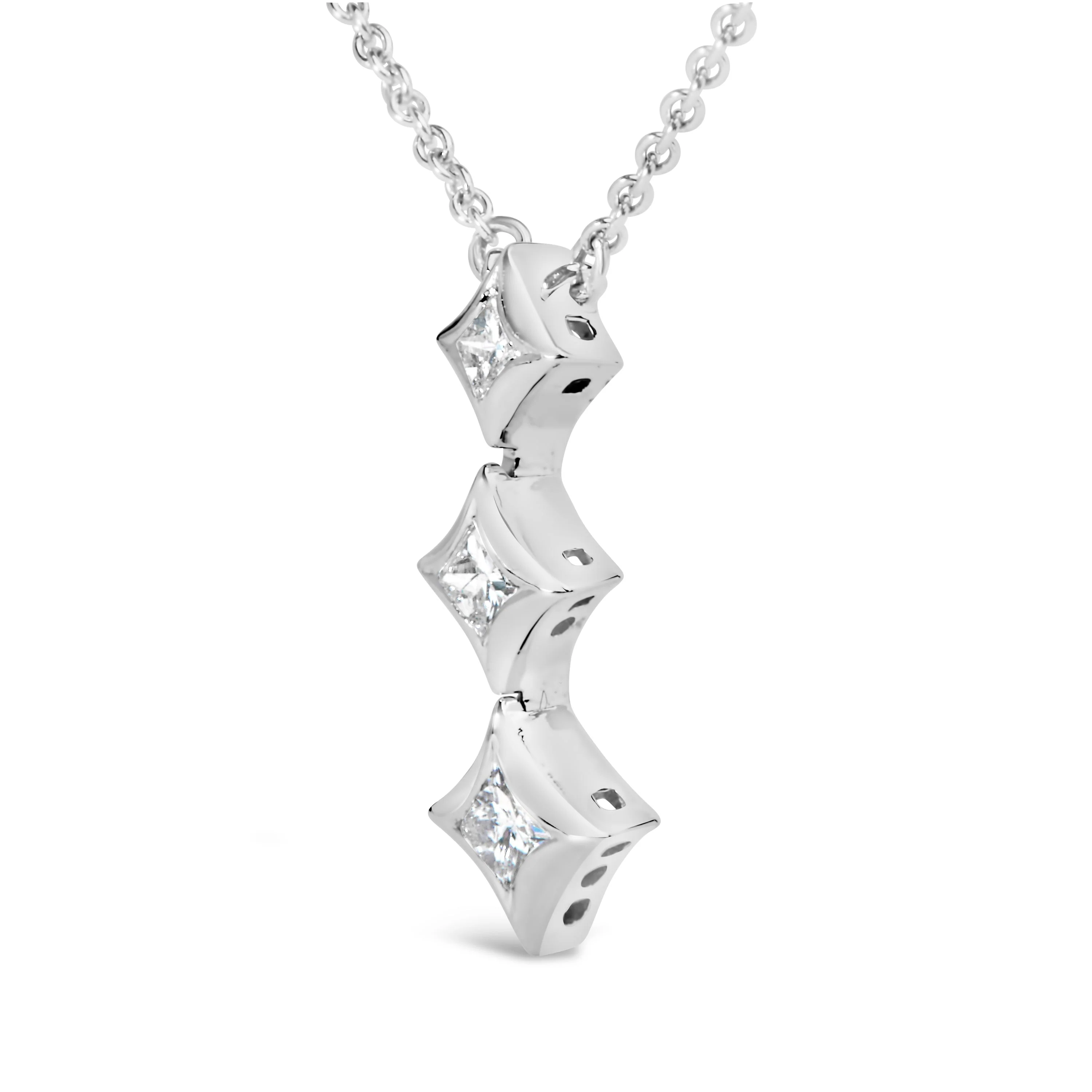 10K White Gold 1/5 Cttw Princess Cut Diamond 3 Stone Drop 18" Pendant Necklace (H-I Color, SI2-I1 Clarity) - Image 4