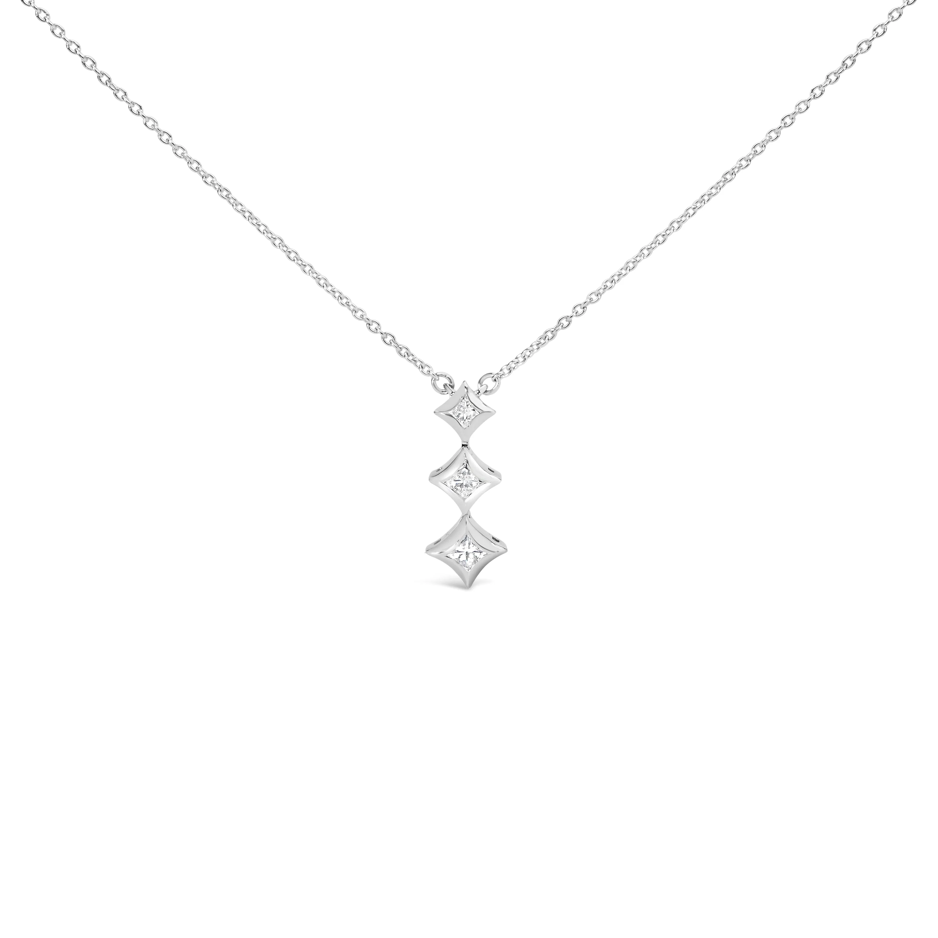 10K White Gold 1/5 Cttw Princess Cut Diamond 3 Stone Drop 18" Pendant Necklace (H-I Color, SI2-I1 Clarity) - Image 7