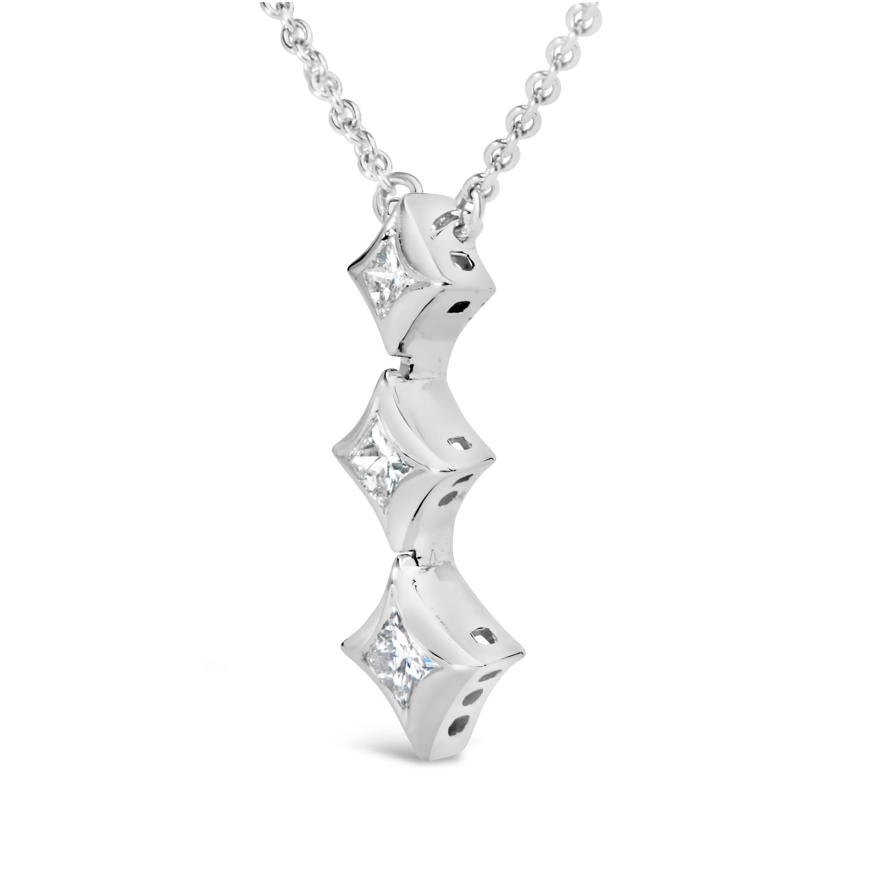 10K White Gold 1/5 Cttw Princess Cut Diamond 3 Stone Drop 18" Pendant Necklace (H-I Color, SI2-I1 Clarity) - Image 8