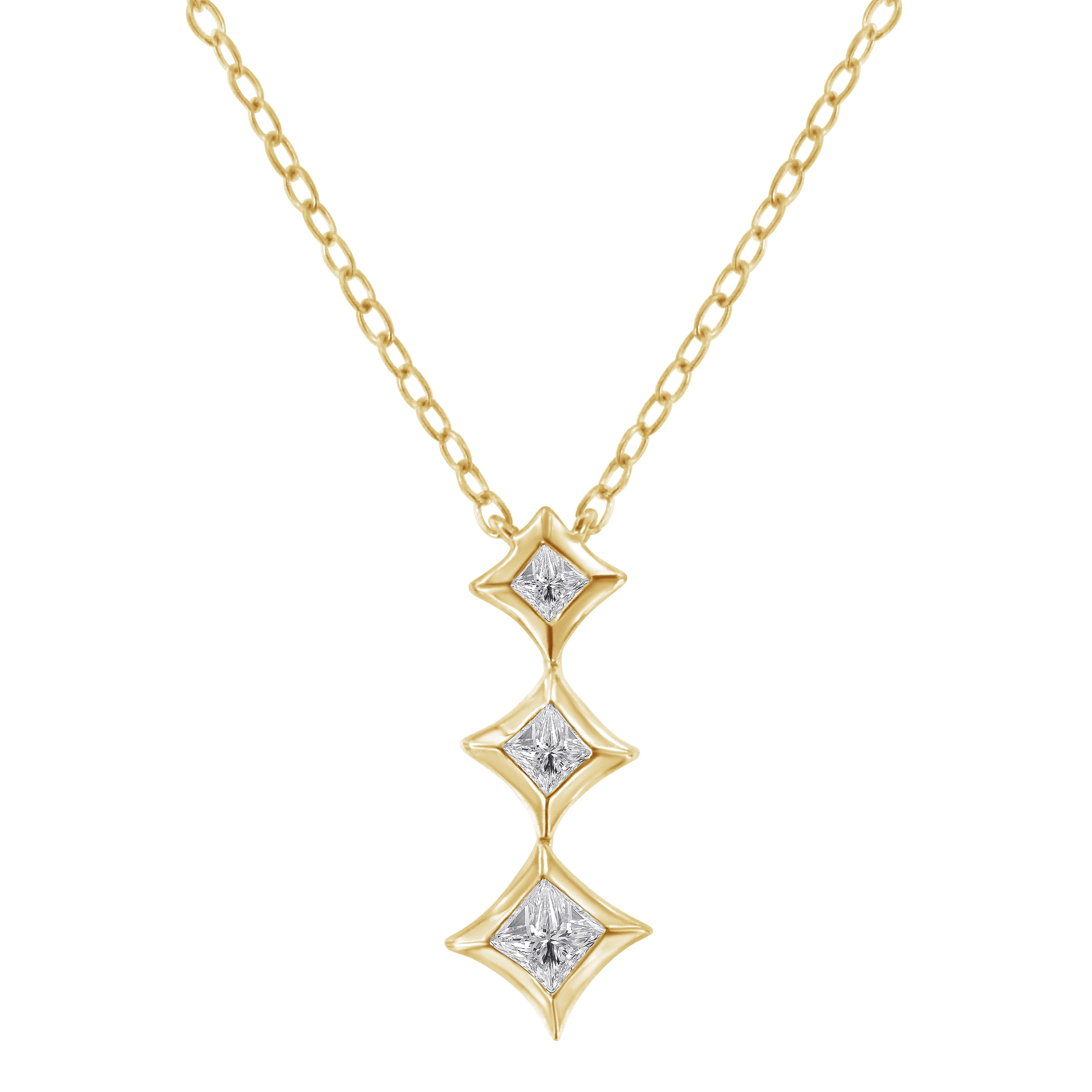 10K White Gold 1/5 Cttw Princess Cut Diamond 3 Stone Drop 18" Pendant Necklace (H-I Color, SI2-I1 Clarity) - Image 9
