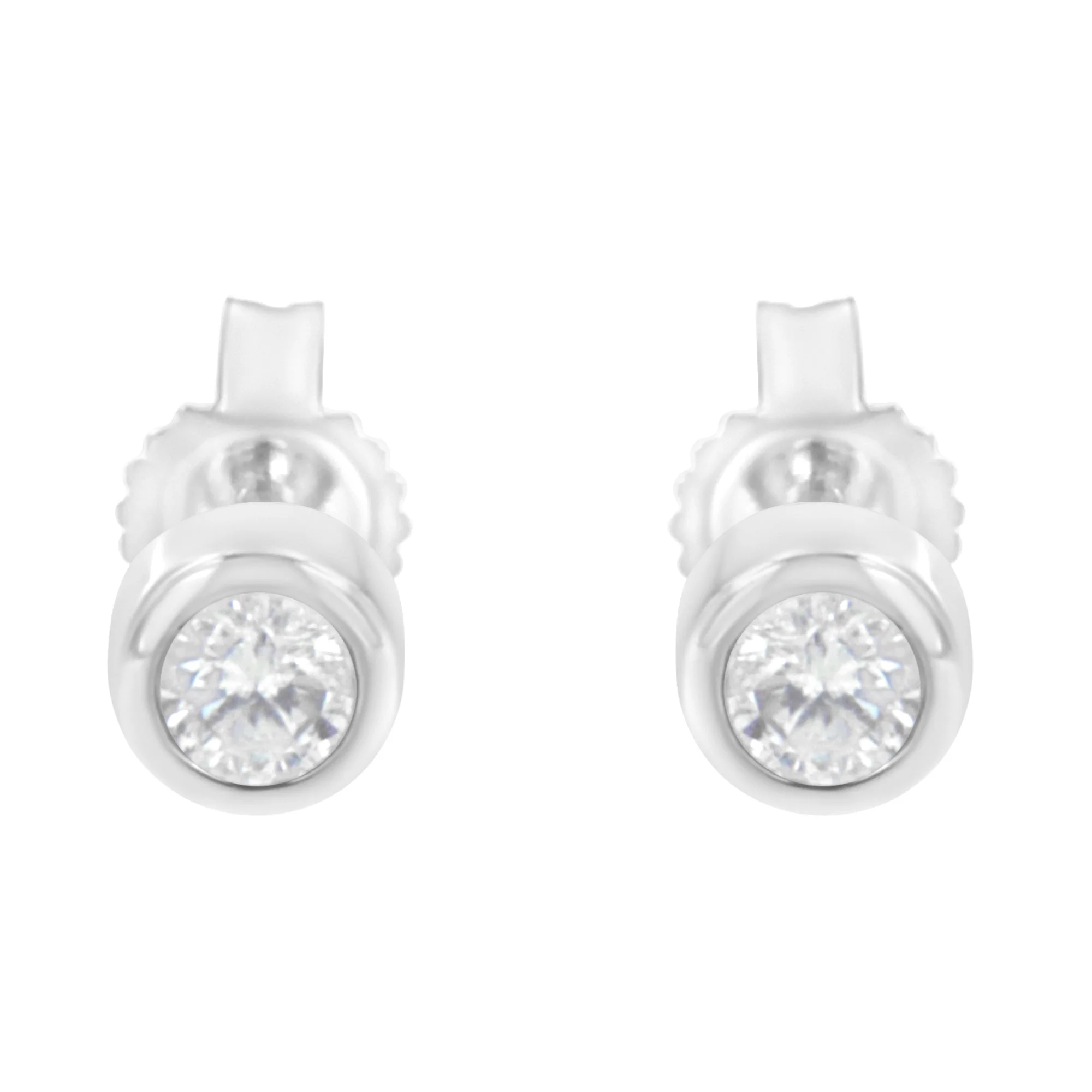 10K White Gold 1/5 Cttw Round Brilliant-Cut Near Colorless Diamond Bezel-Set Stud Earrings (H-I Color, I1-I2 Clarity) - Image 3