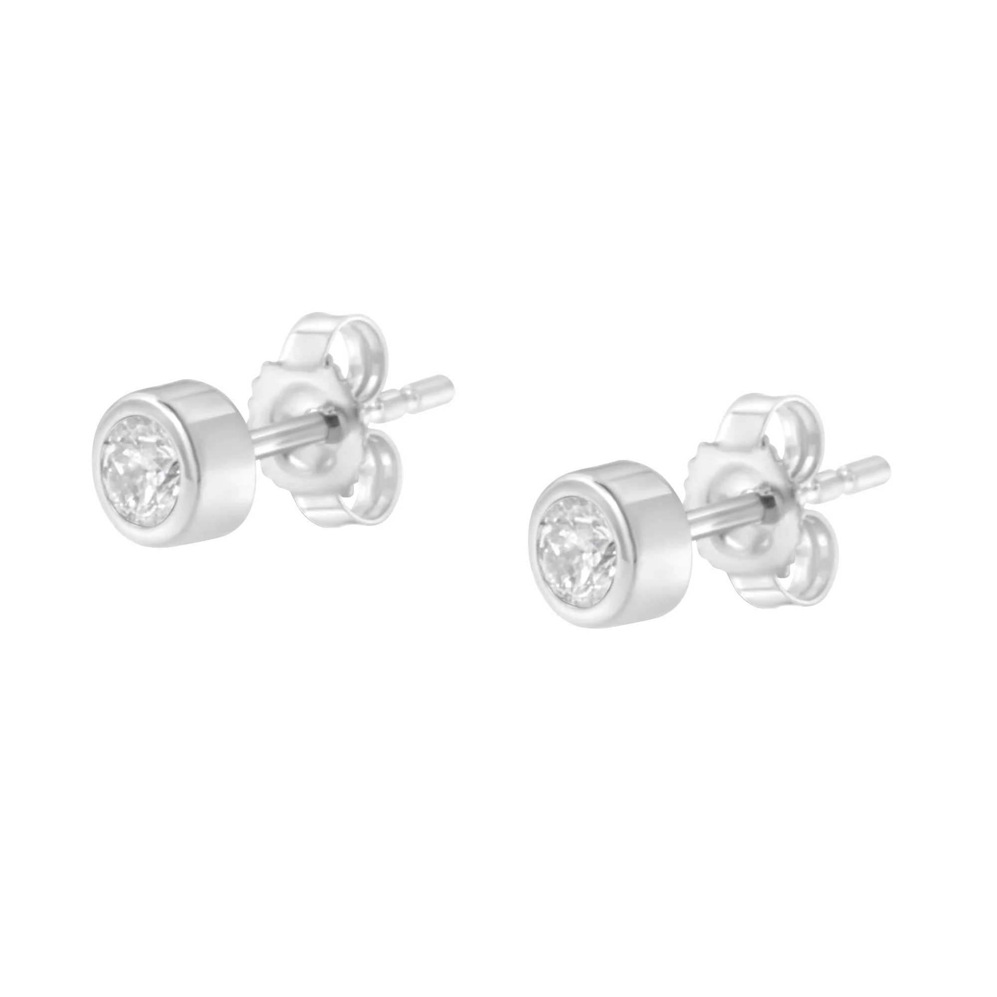 10K White Gold 1/5 Cttw Round Brilliant-Cut Near Colorless Diamond Bezel-Set Stud Earrings (H-I Color, I1-I2 Clarity) - Image 4