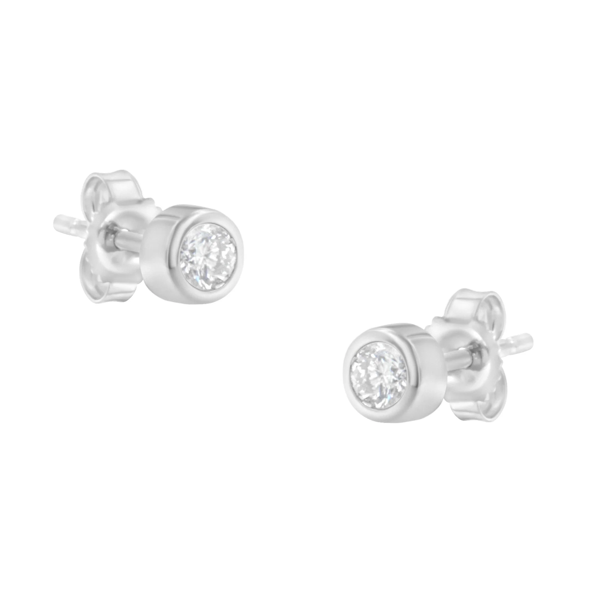 10K White Gold 1/5 Cttw Round Brilliant-Cut Near Colorless Diamond Bezel-Set Stud Earrings (H-I Color, I1-I2 Clarity) - Image 7