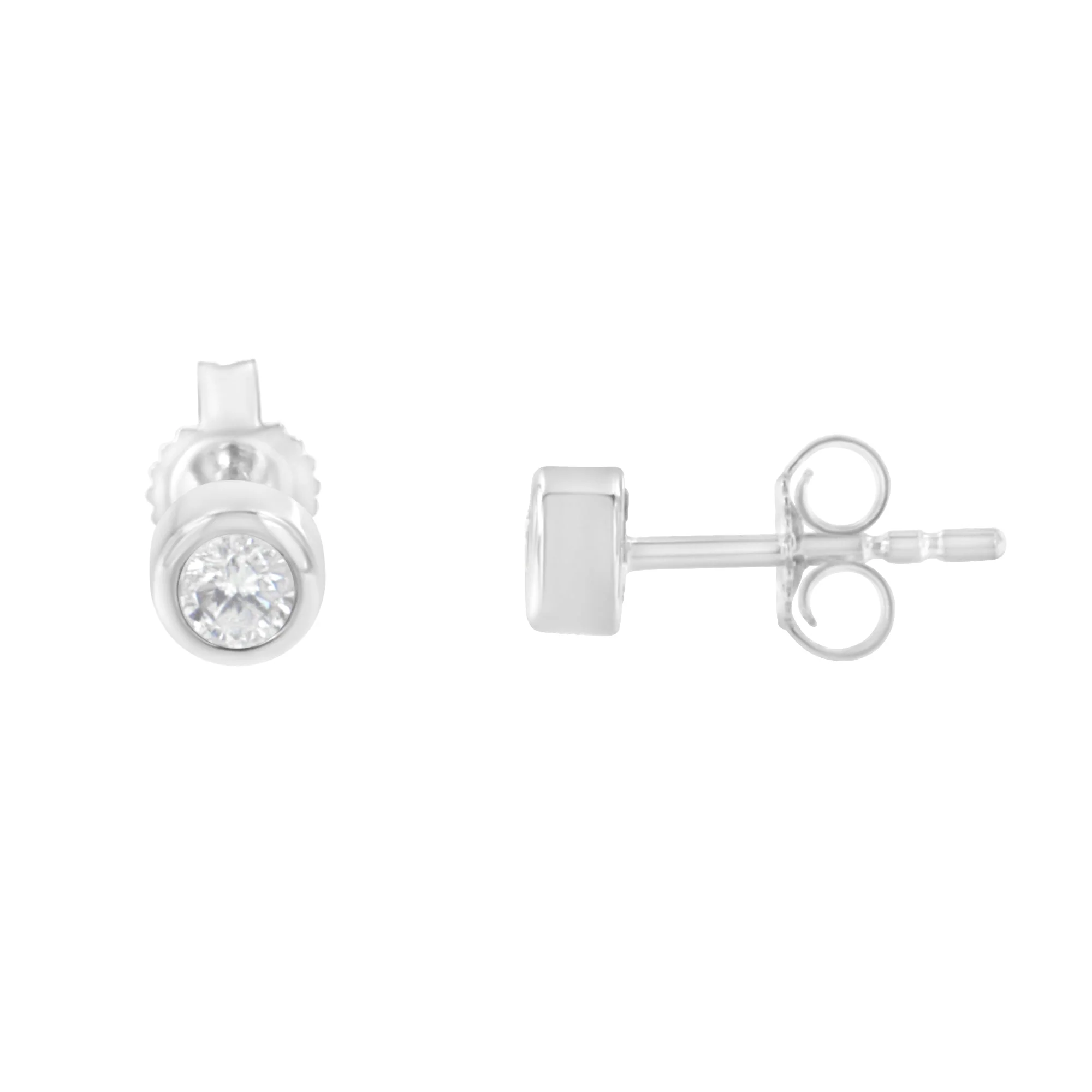 10K White Gold 1/5 Cttw Round Brilliant-Cut Near Colorless Diamond Bezel-Set Stud Earrings (H-I Color, I1-I2 Clarity) - Image 8