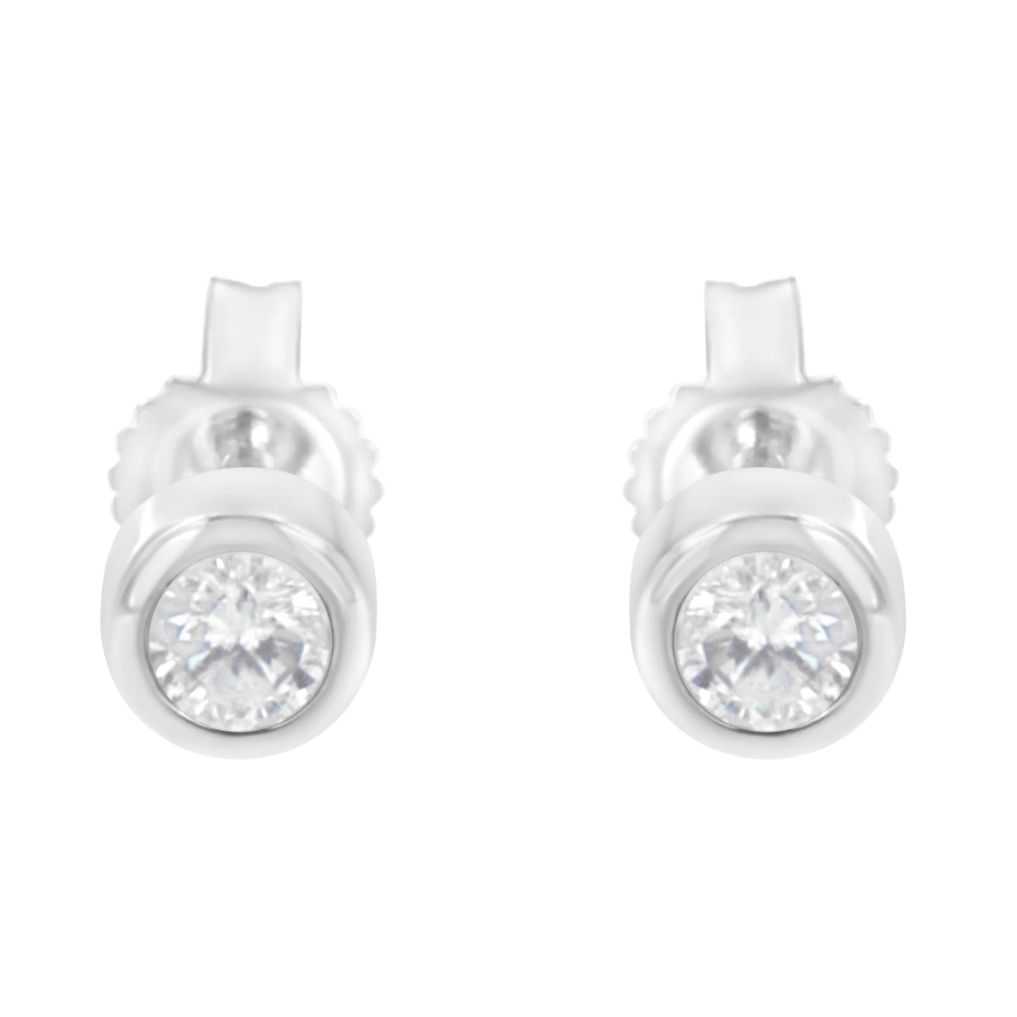10K White Gold 1/5 Cttw Round Brilliant-Cut Near Colorless Diamond Bezel-Set Stud Earrings (H-I Color, I1-I2 Clarity) - Image 9