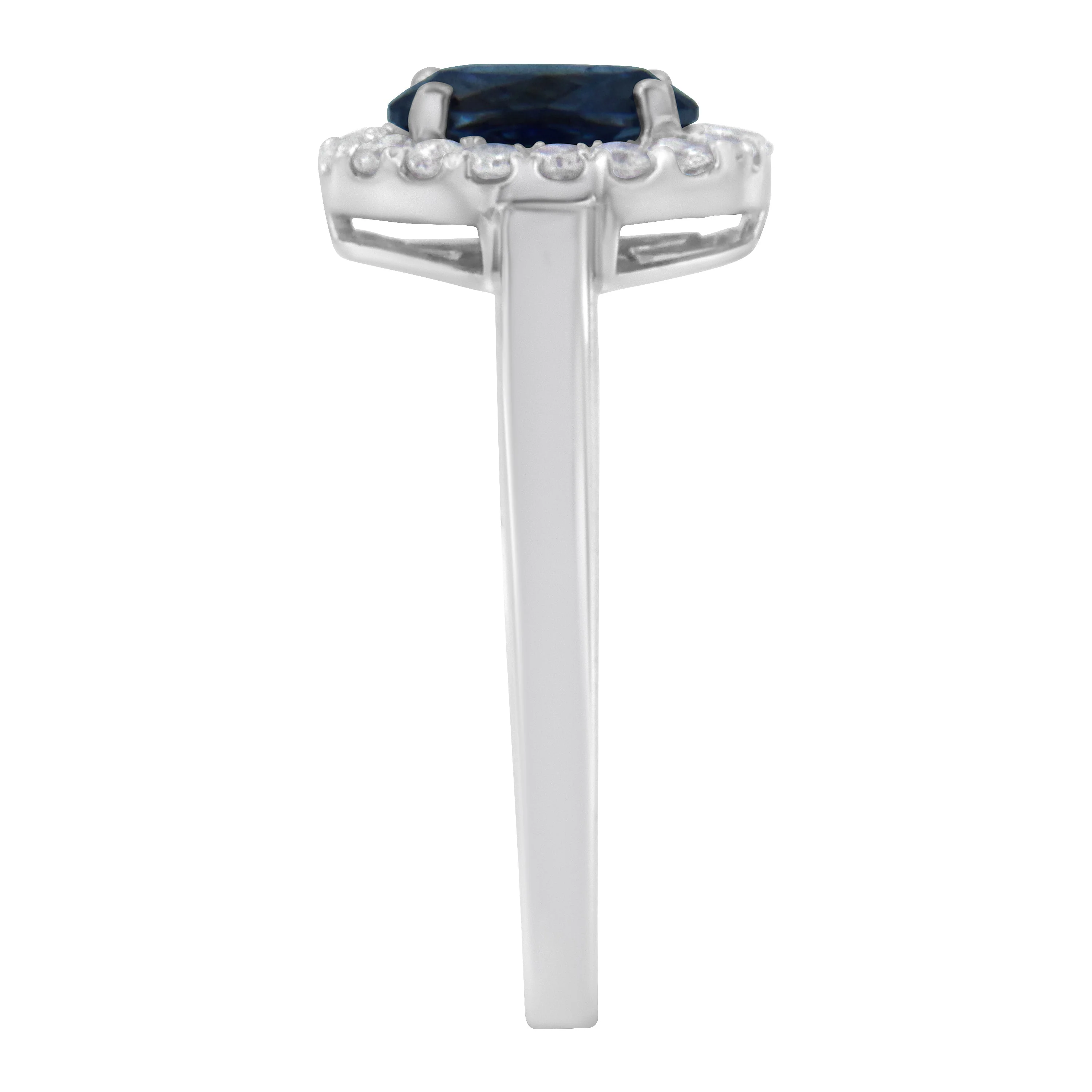 10K White Gold 1/5 Cttw Round Diamond and Prong Set 7MM Created Blue Sapphire Halo Cocktail Ring (H-I Color, I1-I2 Clarity) - Size 7 - Image 10