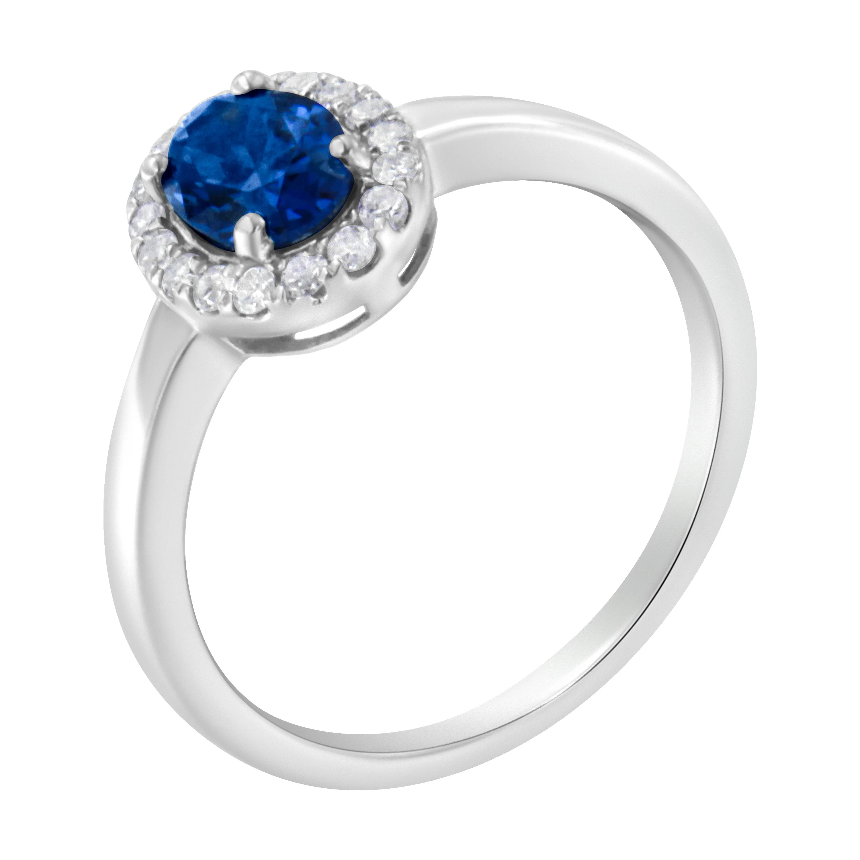 10K White Gold 1/5 Cttw Round Diamond and Prong Set 7MM Created Blue Sapphire Halo Cocktail Ring (H-I Color, I1-I2 Clarity) - Size 7 - Image 3