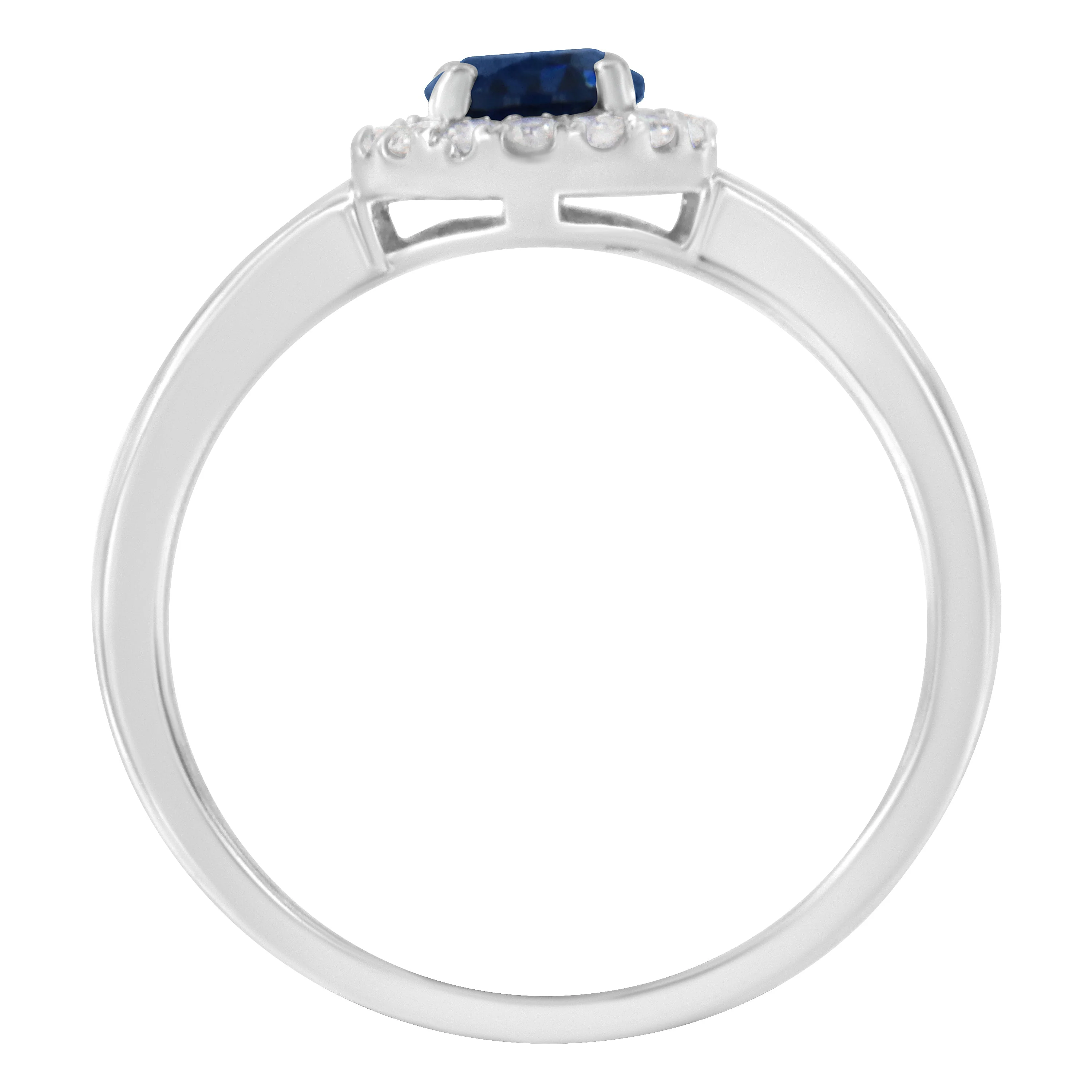 10K White Gold 1/5 Cttw Round Diamond and Prong Set 7MM Created Blue Sapphire Halo Cocktail Ring (H-I Color, I1-I2 Clarity) - Size 7 - Image 4