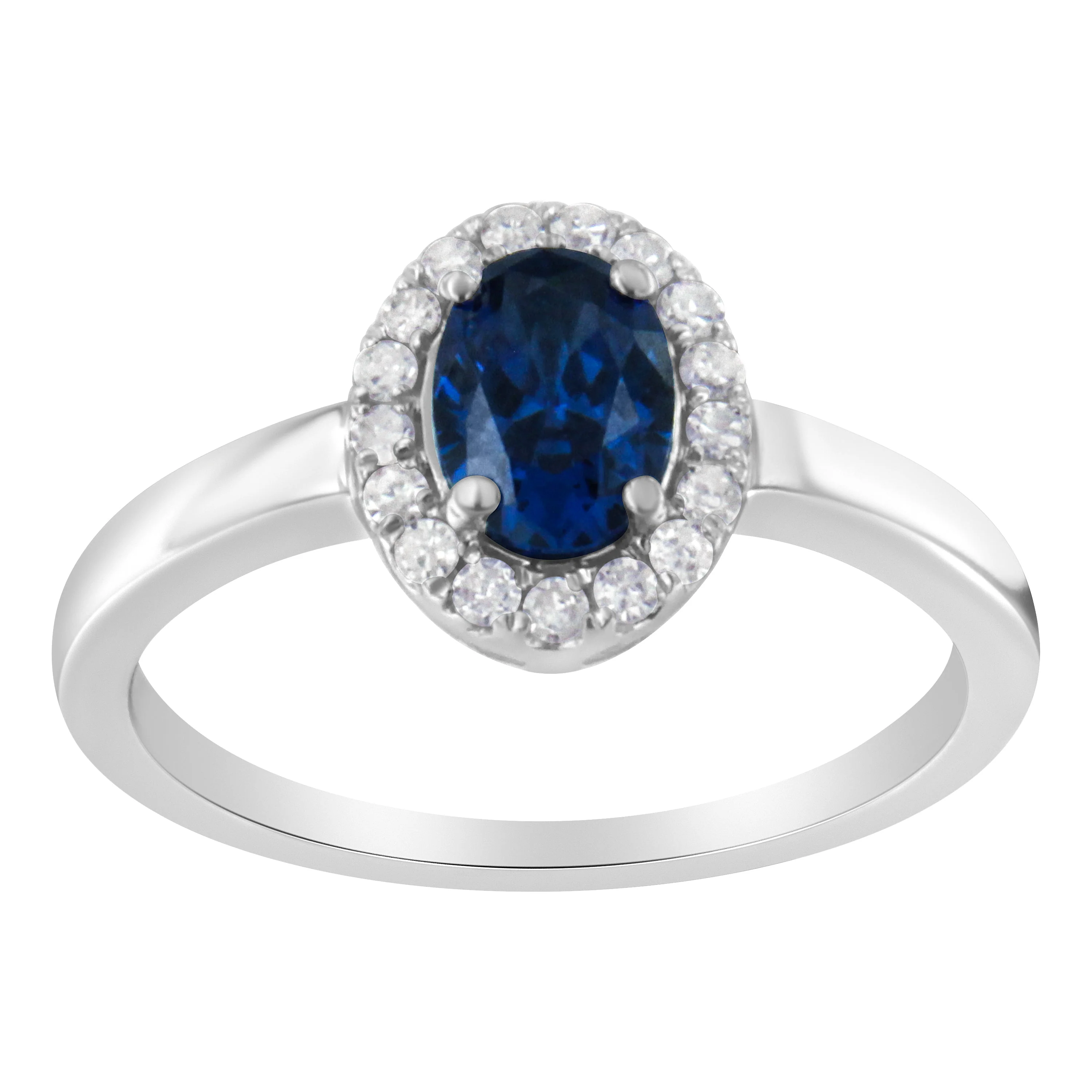 10K White Gold 1/5 Cttw Round Diamond and Prong Set 7MM Created Blue Sapphire Halo Cocktail Ring (H-I Color, I1-I2 Clarity) - Size 7 - Image 6