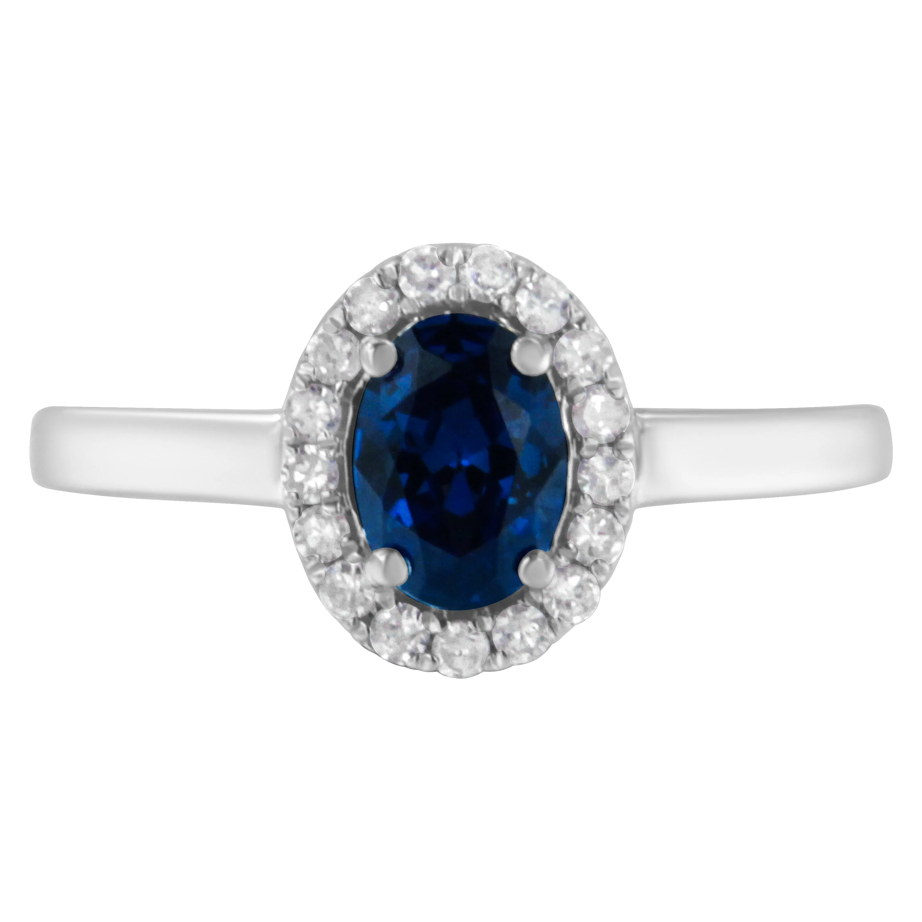 10K White Gold 1/5 Cttw Round Diamond and Prong Set 7MM Created Blue Sapphire Halo Cocktail Ring (H-I Color, I1-I2 Clarity) - Size 7 - Image 7