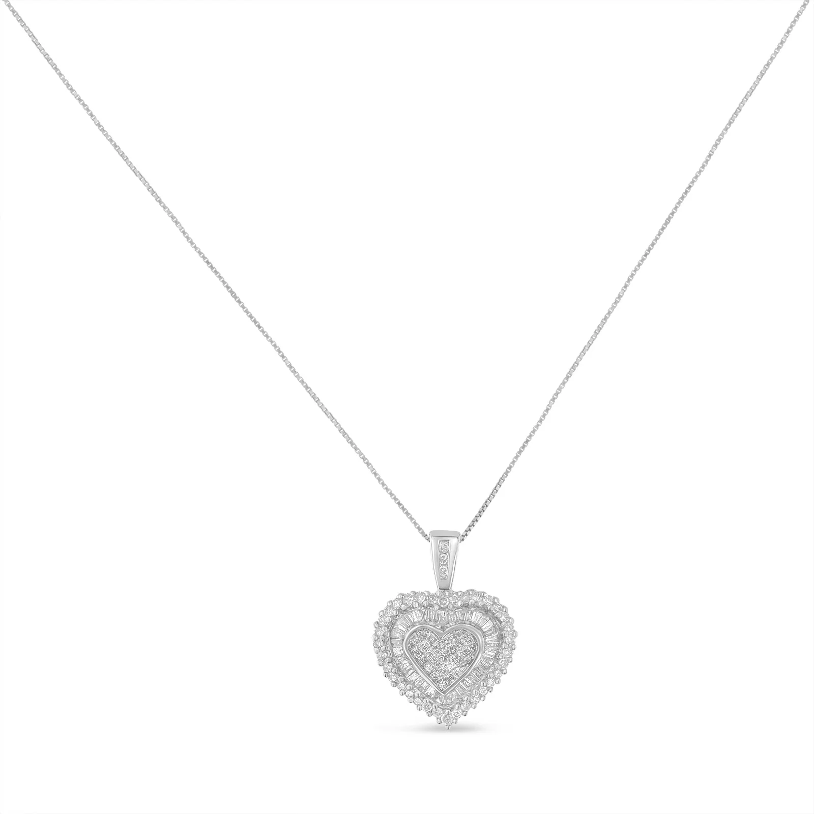10K White Gold 1 cttw Multi Cut 1 cttw Diamond Heart Pendant Necklace (H-I, I1-I2) - Image 2