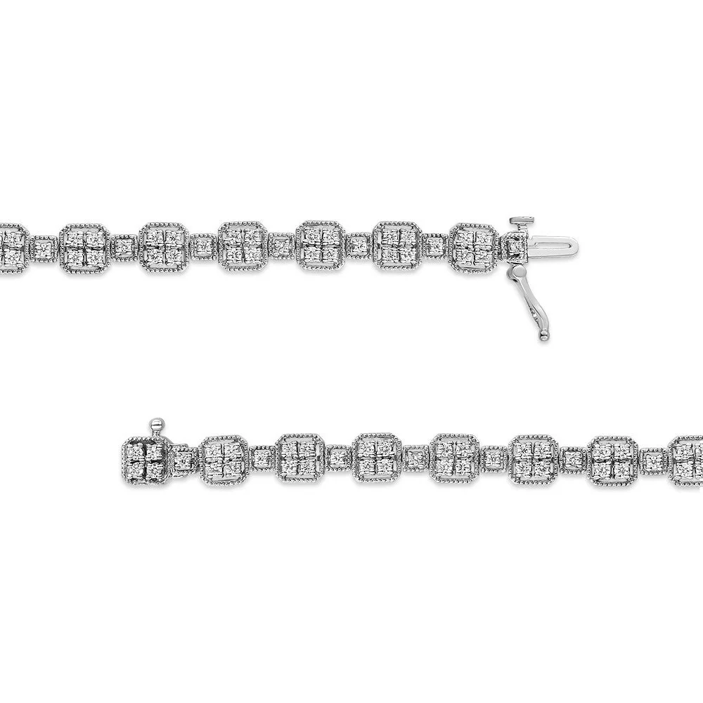 10K White Gold 2.0 Cttw Diamond Square Link Bracelet (J-K Color, I2-I3 Clarity) - Size 7.25" - Image 10