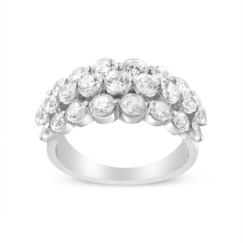 10K White Gold 2 1/2 Cttw Round Natural Diamond 3 Row Band Ring (I-J Color, I1-I2 Clarity) - Ring Size 7 - Image 2