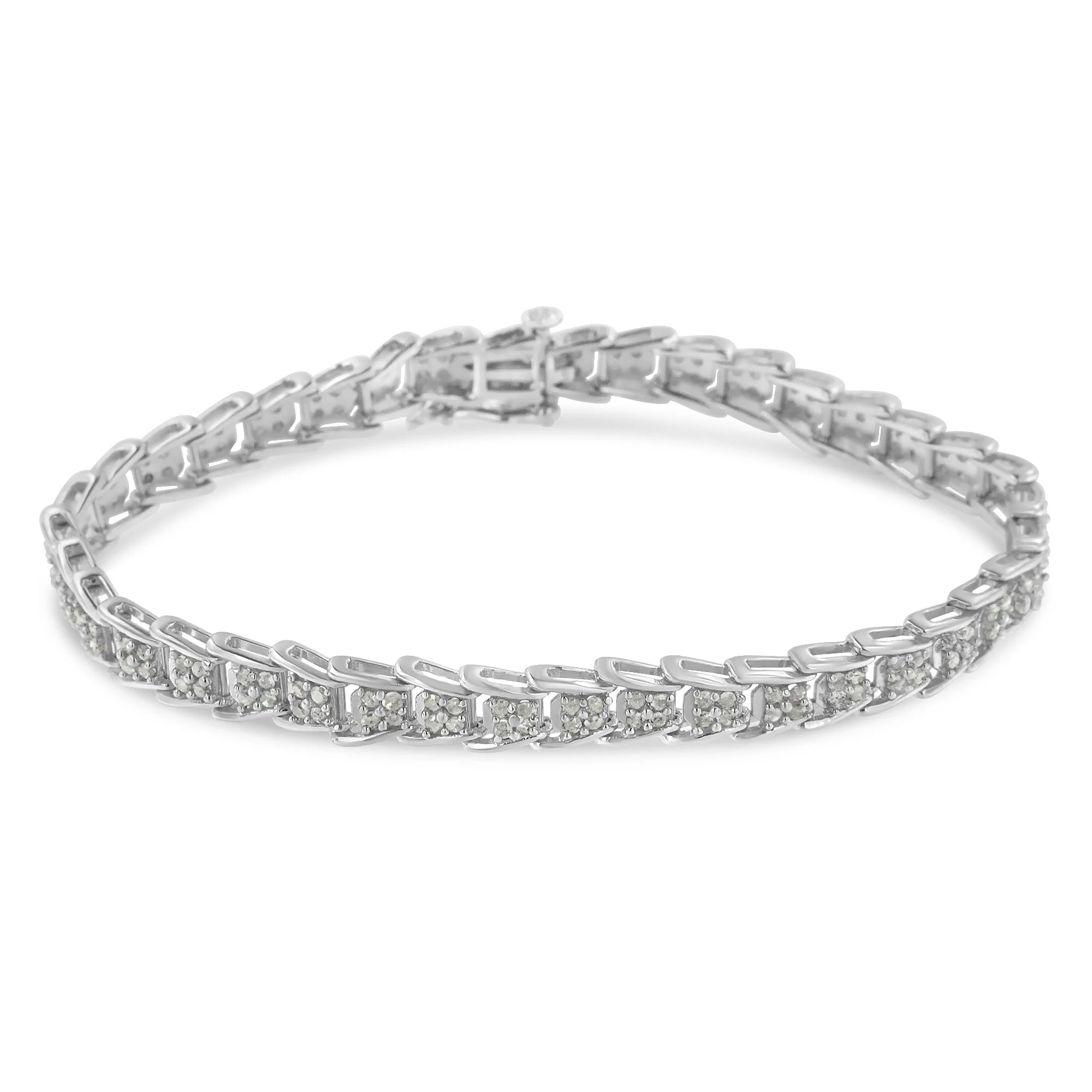 10k White Gold 2 cttw Diamond Fan-Shaped Link Tennis Bracelet (I-J Clarity, I3 Color) - Size 7.25" - Image 2