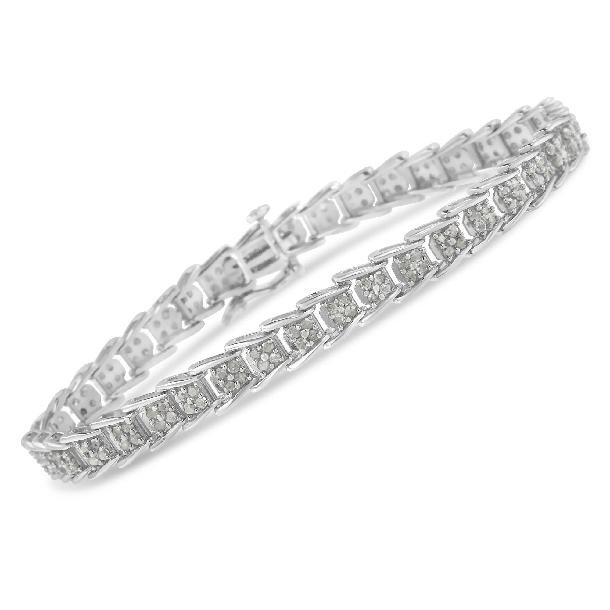 10k White Gold 2 cttw Diamond Fan-Shaped Link Tennis Bracelet (I-J Clarity, I3 Color) - Size 7.25" - Image 3