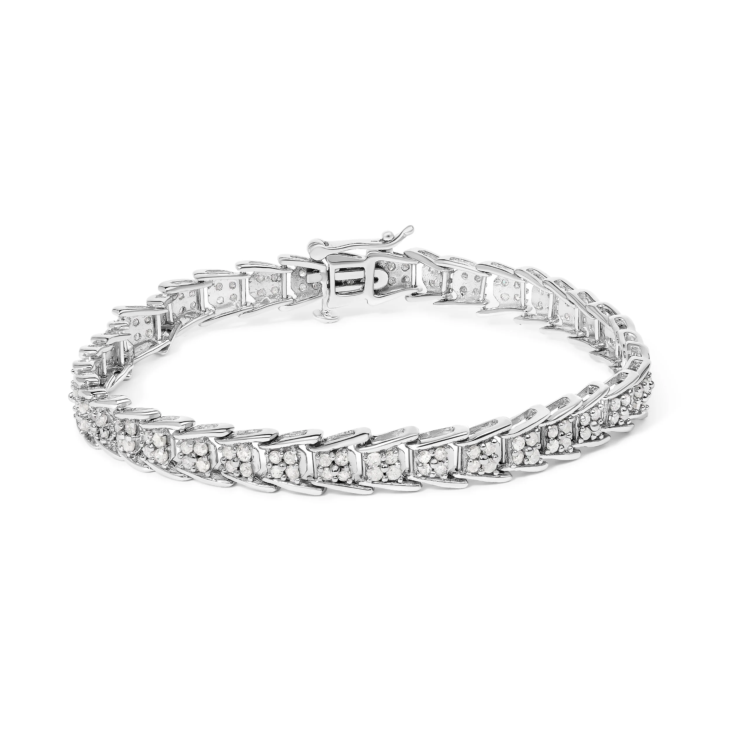 10k White Gold 2 cttw Diamond Fan-Shaped Link Tennis Bracelet (I-J Clarity, I3 Color) - Size 7.25" - Image 5