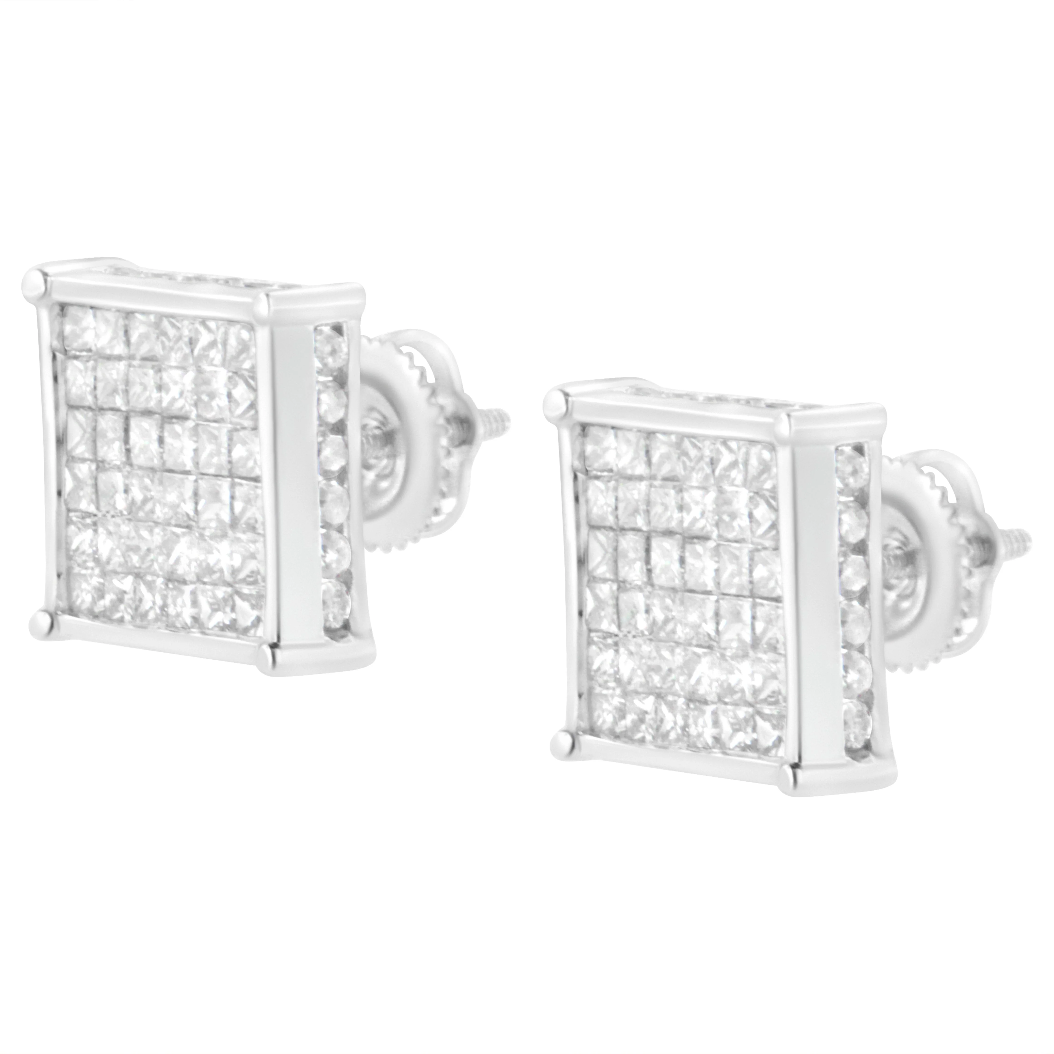 10K White Gold 2ct TDW Princess-Cut Composite Diamond Stud Earring (I-J ,I2-I3) - Image 8