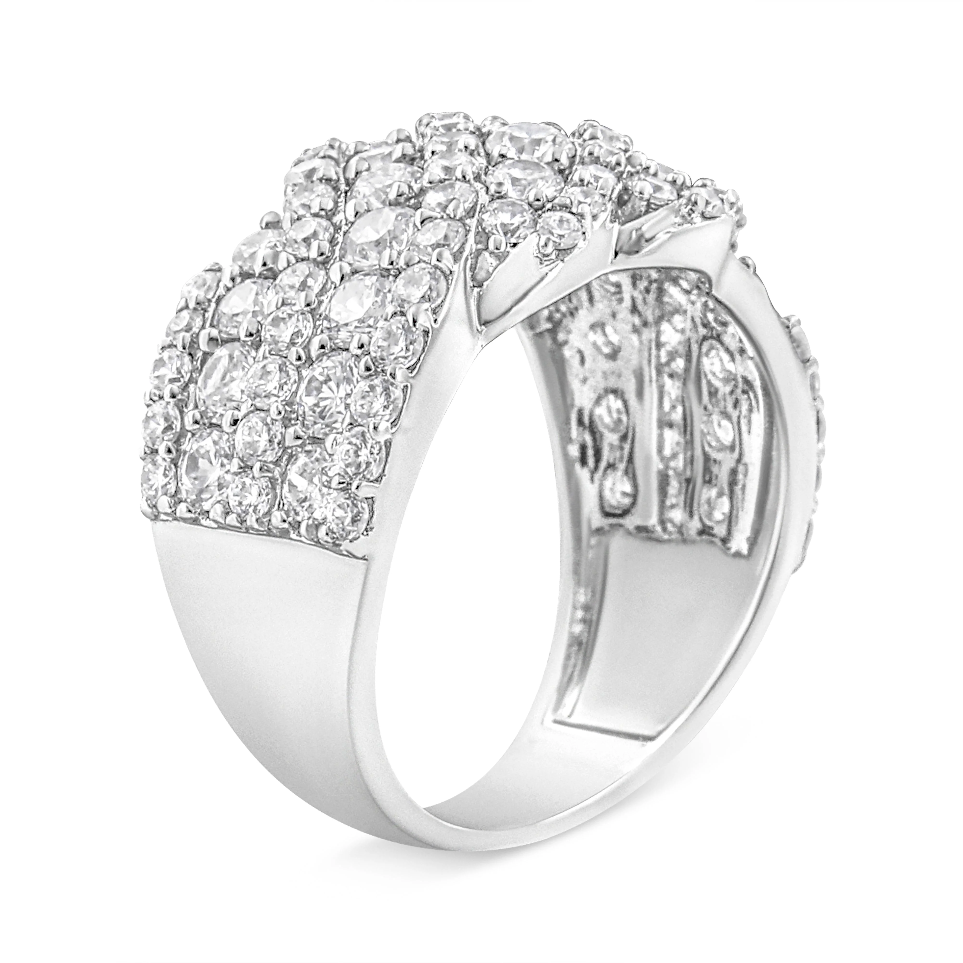 10K White Gold 3.00 Cttw Diamond Multi Row Cluster Band Ring (I-J Color, I3 Clarity) - Size 7 - Image 4