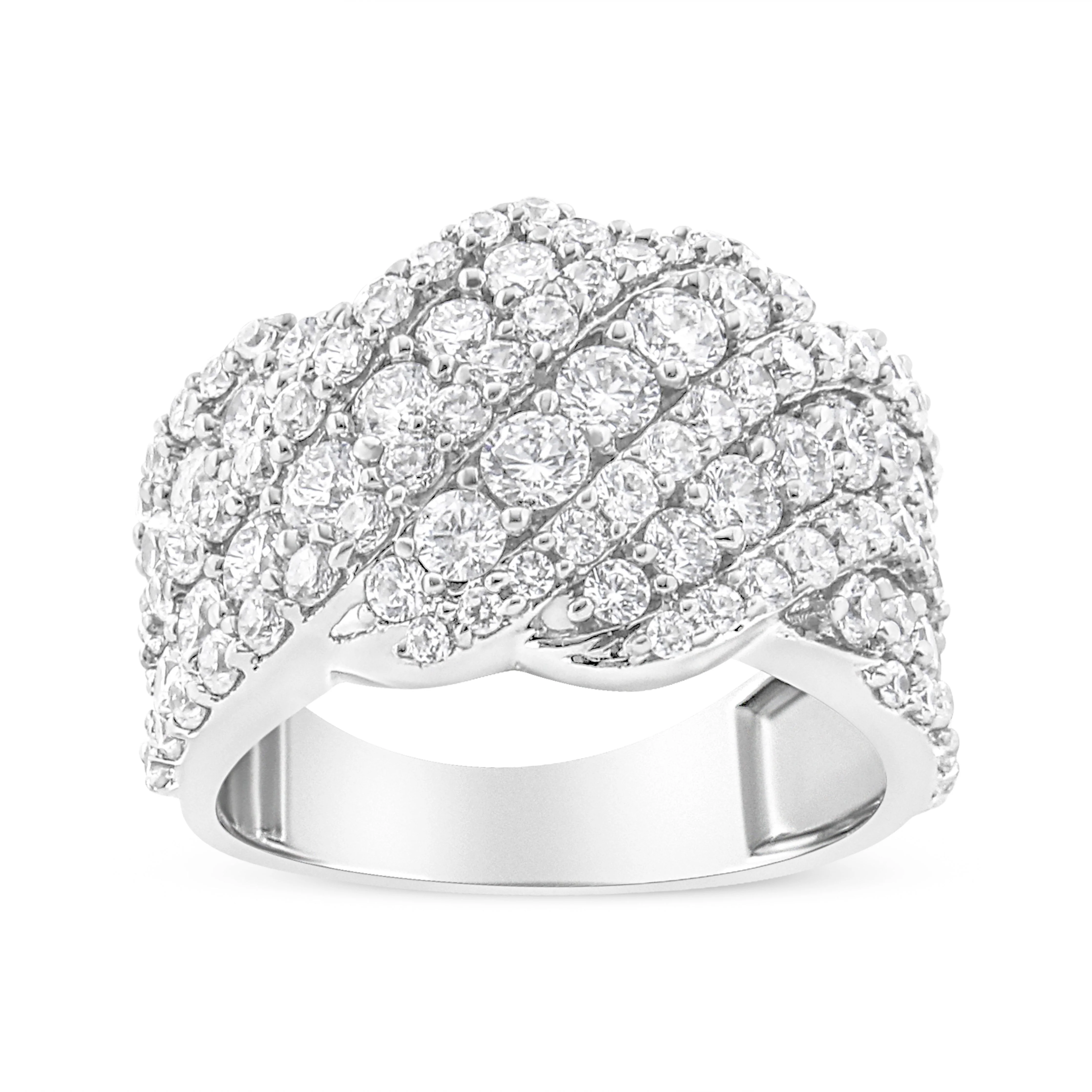 10K White Gold 3.00 Cttw Diamond Multi Row Cluster Band Ring (I-J Color, I3 Clarity) - Size 7 - Image 5